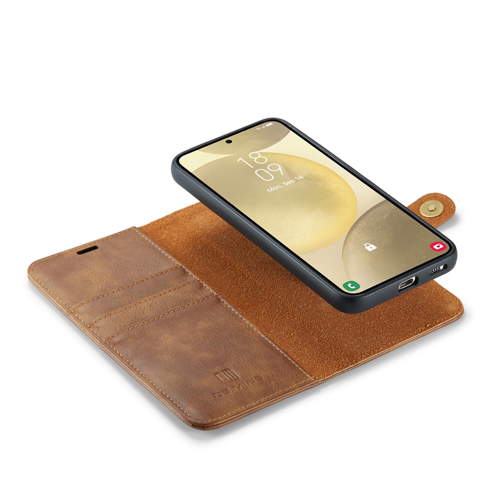 Samsung Galaxy S25 Pungetui med aftageligt cover, Cognac