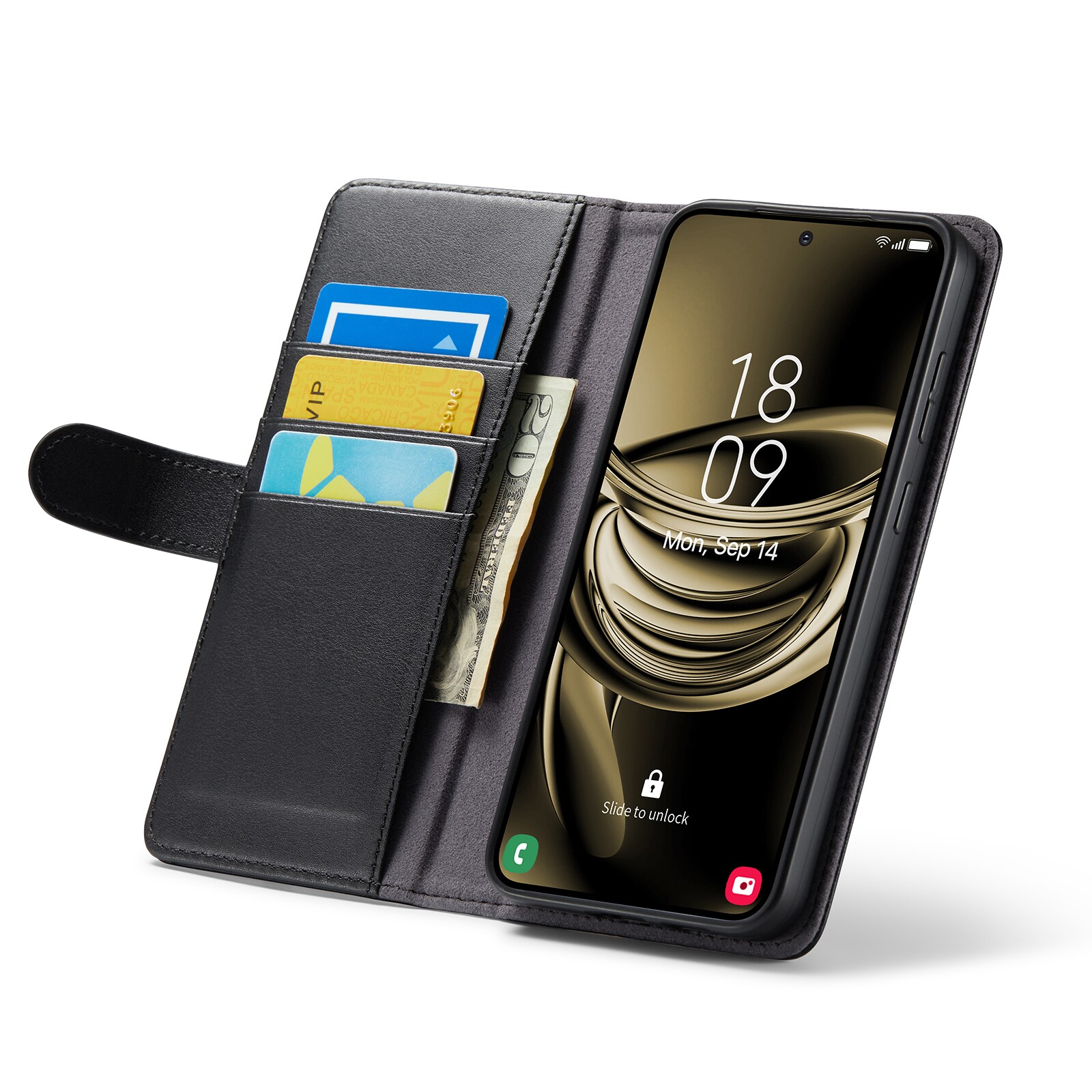 Samsung Galaxy S25 Pungetui i ægte læder, Sort
