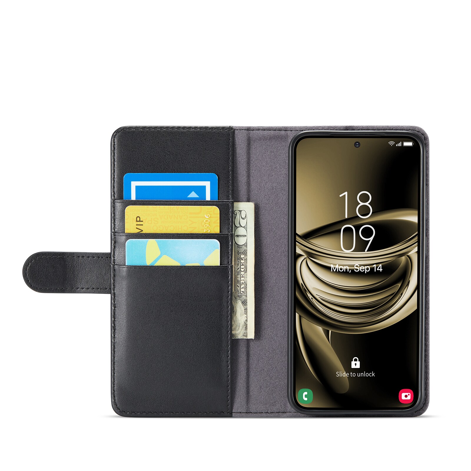 Samsung Galaxy S25 Pungetui i ægte læder, Sort