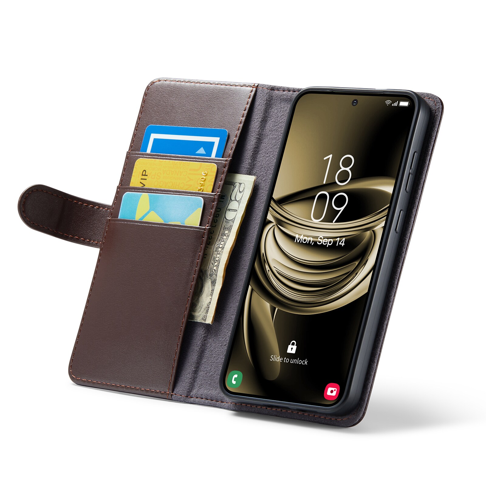 Samsung Galaxy S25 Pungetui i ægte læder, Brun