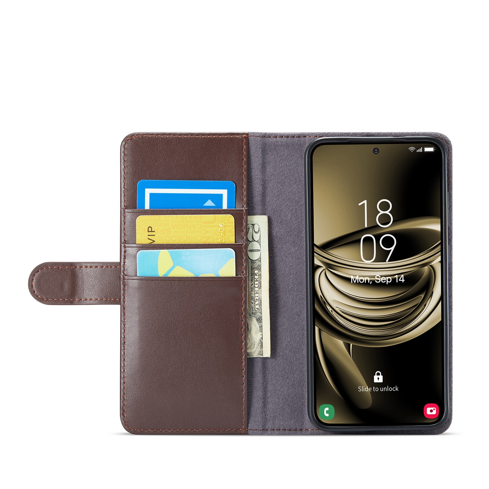 Samsung Galaxy S25 Pungetui i ægte læder, Brun