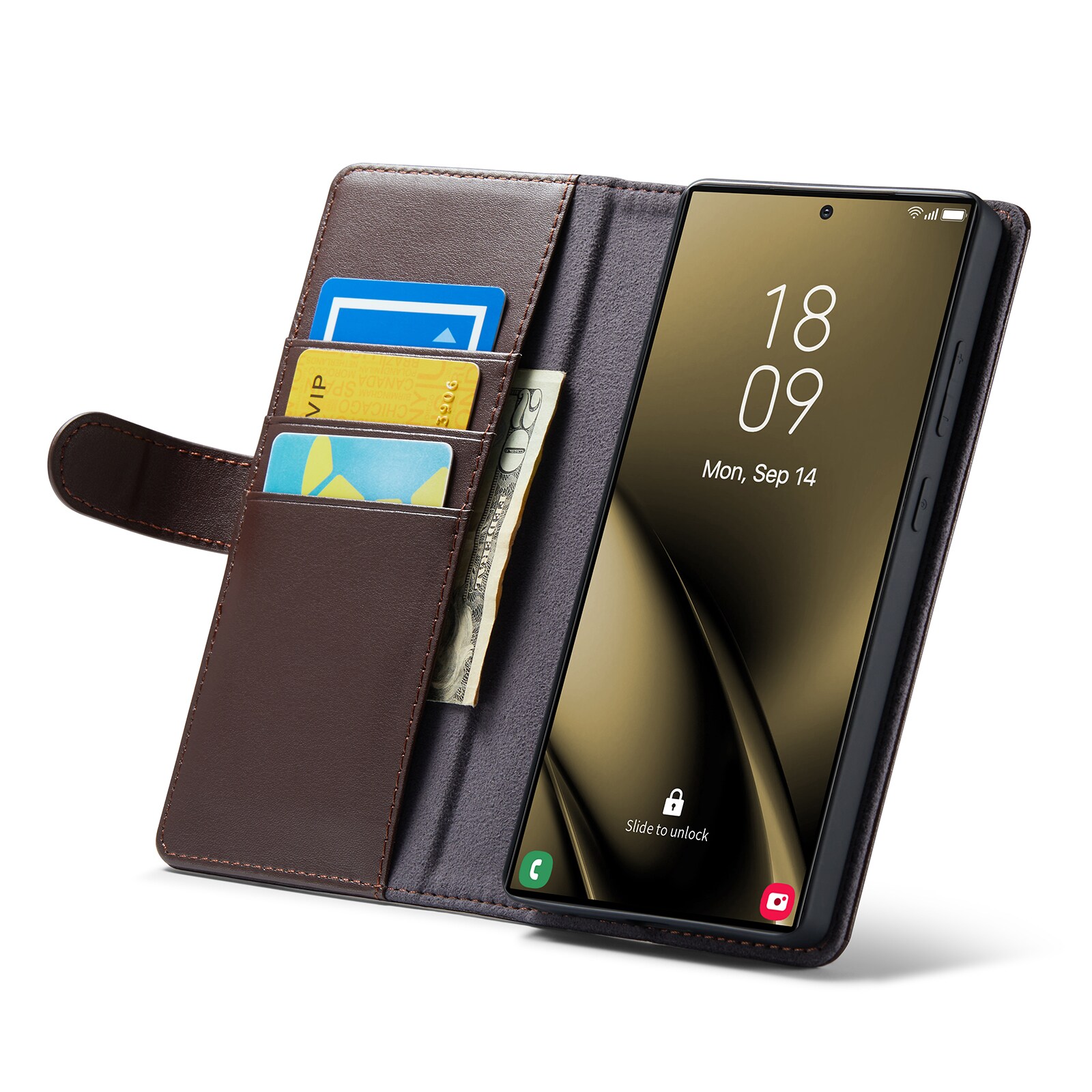 Samsung Galaxy S25 Ultra Pungetui i ægte læder, Brun