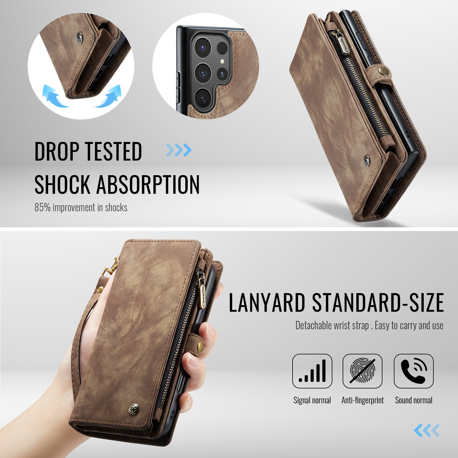 Samsung Galaxy S25 Ultra Rummeligt pungetui med mange kortholdere, Brun