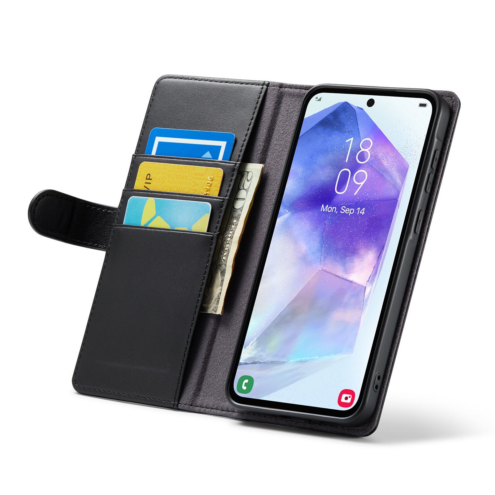Samsung Galaxy A36 Pungetui i ægte læder, Sort
