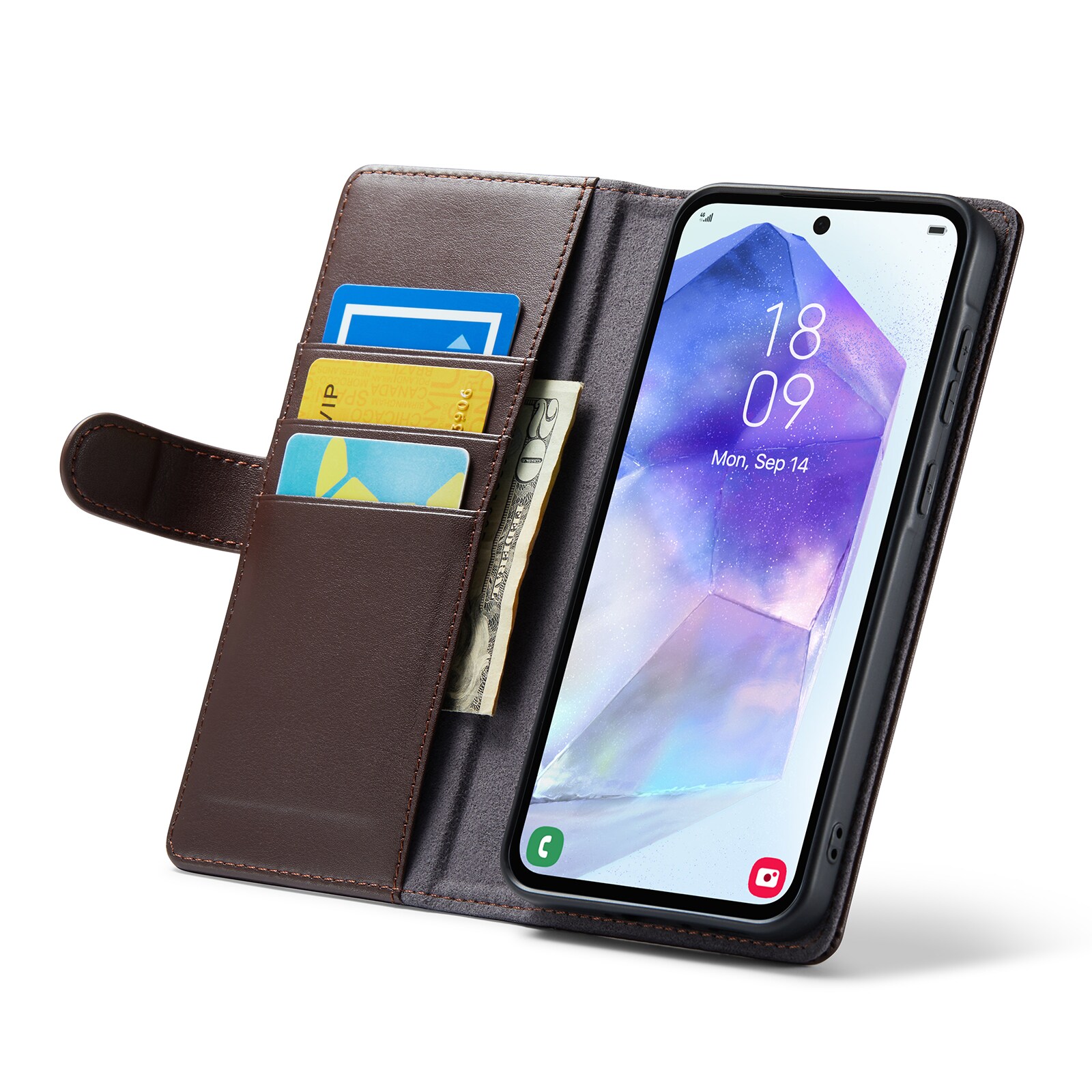 Samsung Galaxy A36 Pungetui i ægte læder, Brun