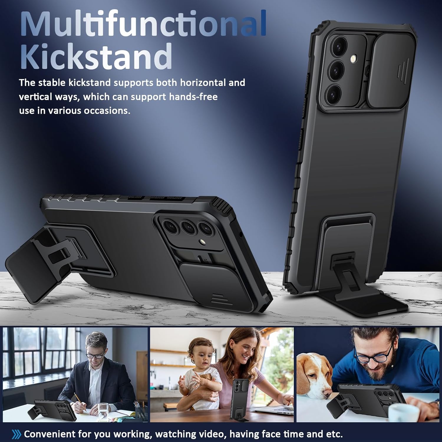Samsung Galaxy S25 Cover med Kickstand & Kamerabeskyttelse, Sort