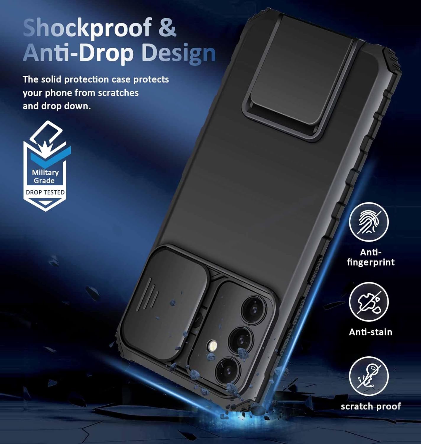 Samsung Galaxy S25 Plus Cover med Kickstand & Kamerabeskyttelse, Sort