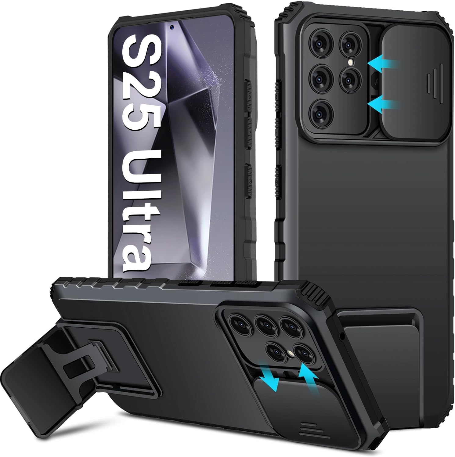 Samsung Galaxy S25 Ultra Cover med Kickstand & Kamerabeskyttelse, Sort
