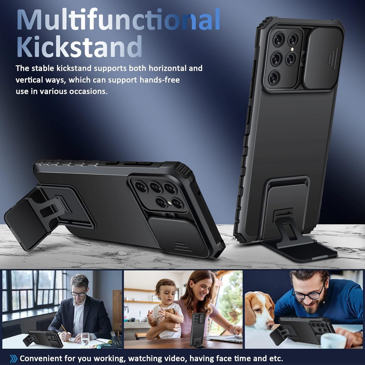 Samsung Galaxy S25 Ultra Cover med Kickstand & Kamerabeskyttelse, Sort