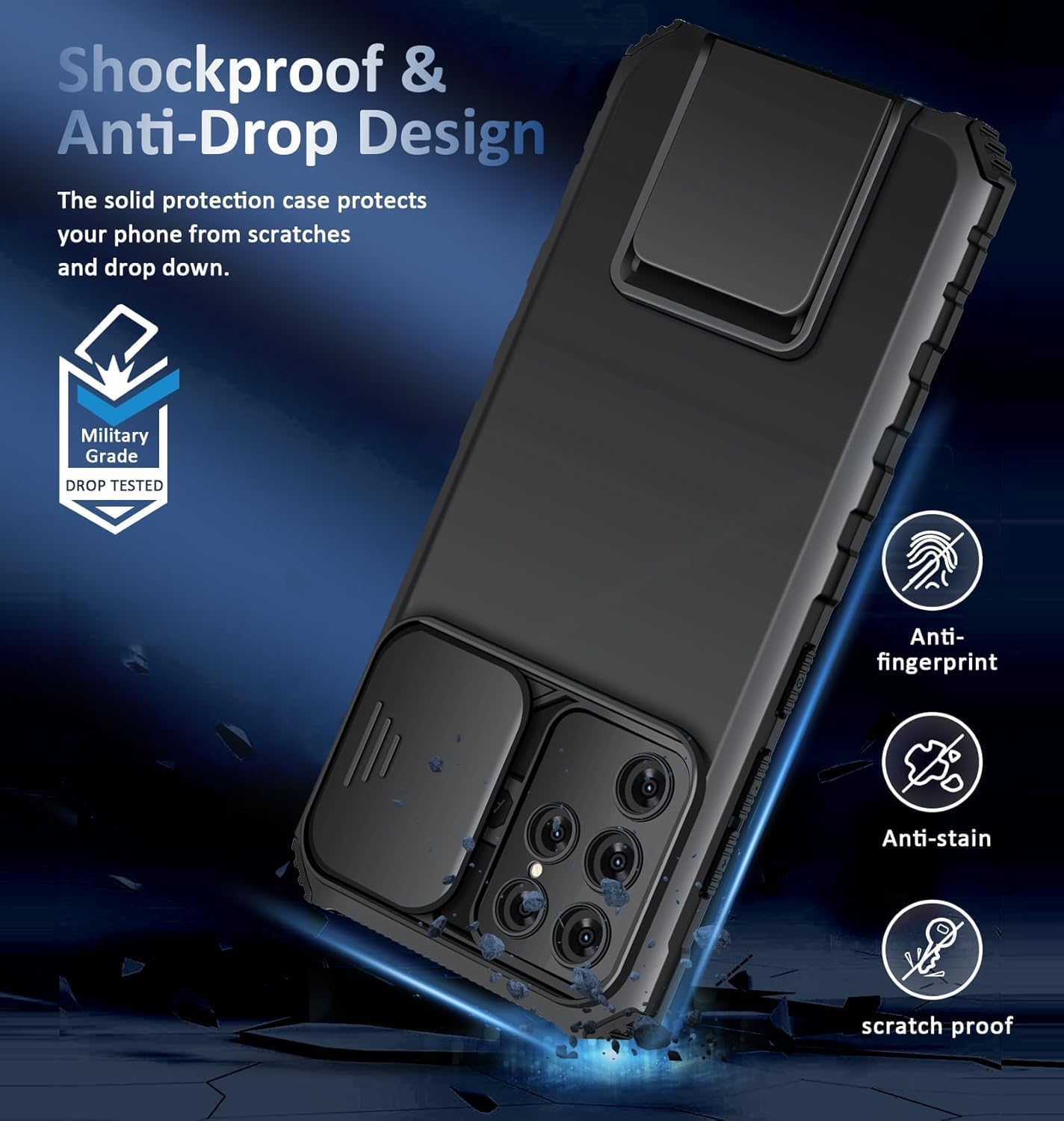 Samsung Galaxy S25 Ultra Cover med Kickstand & Kamerabeskyttelse, Sort