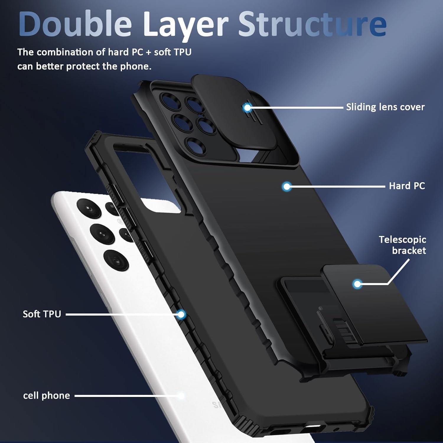 Samsung Galaxy S25 Ultra Cover med Kickstand & Kamerabeskyttelse, Sort