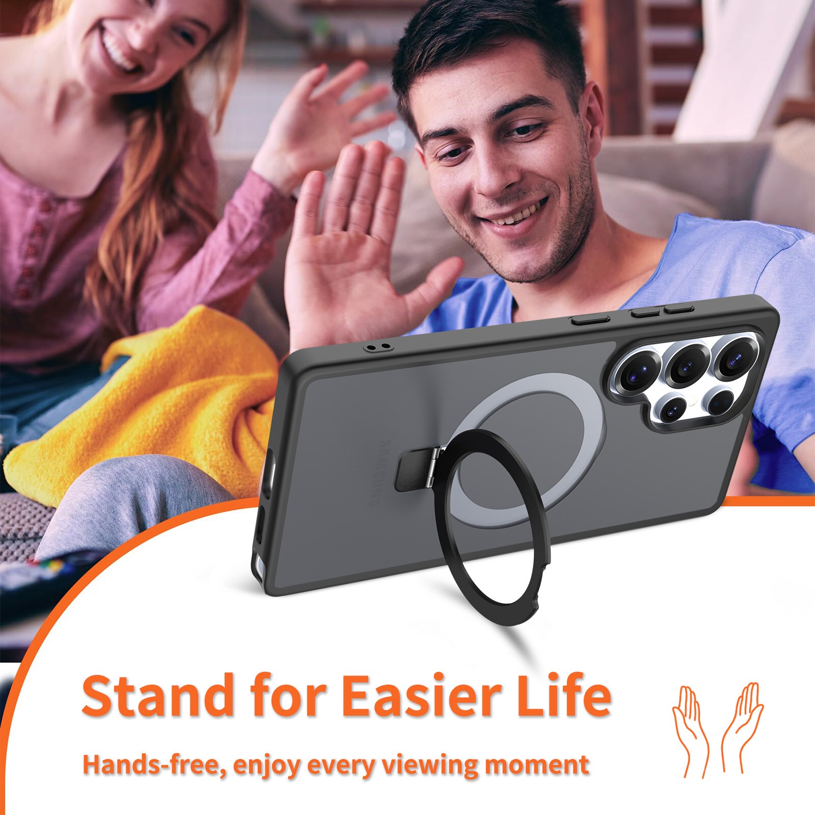 Samsung Galaxy S25 Ultra Magnetic hybridcover med stativfunktion, Sort