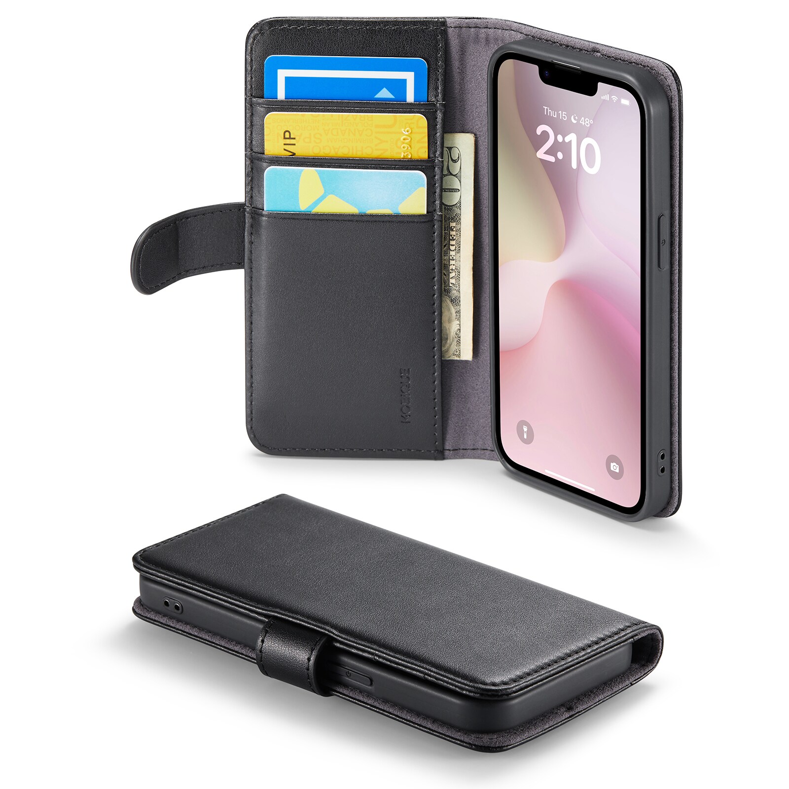 iPhone 16e Pungetui i ægte læder, Sort