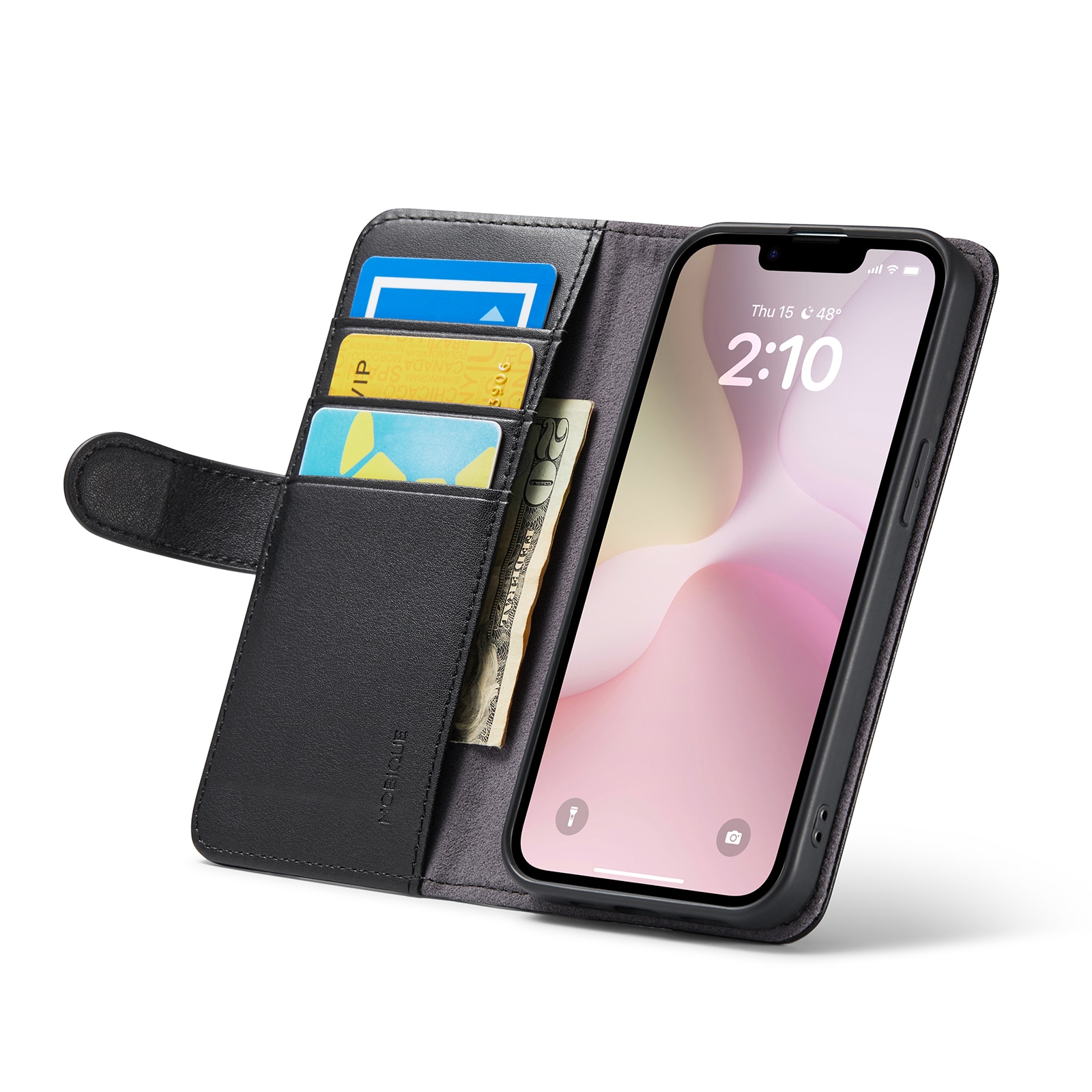 iPhone 16e Pungetui i ægte læder, Sort