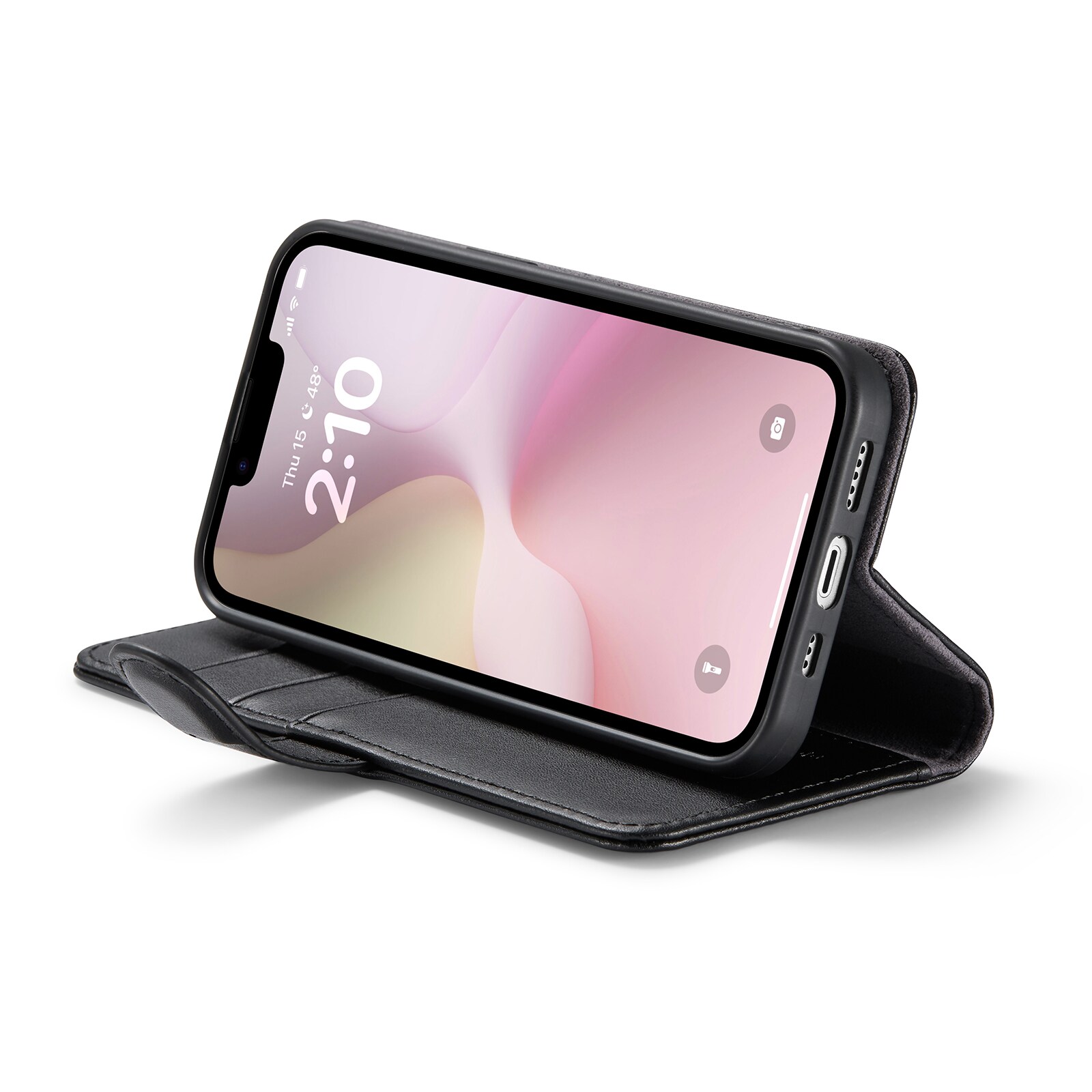 iPhone 16e Pungetui i ægte læder, Sort