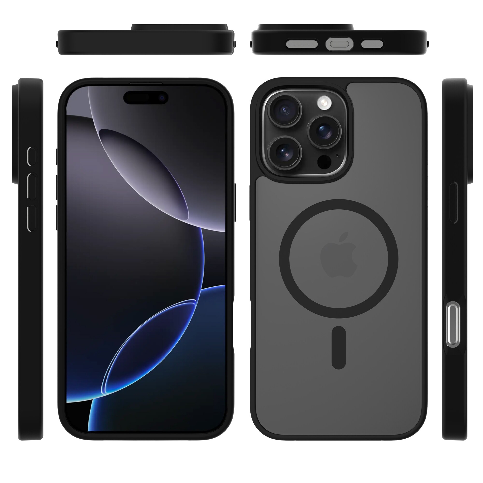 iPhone 15 Pro Max Hybrid-cover magnetisk, Frosted Black