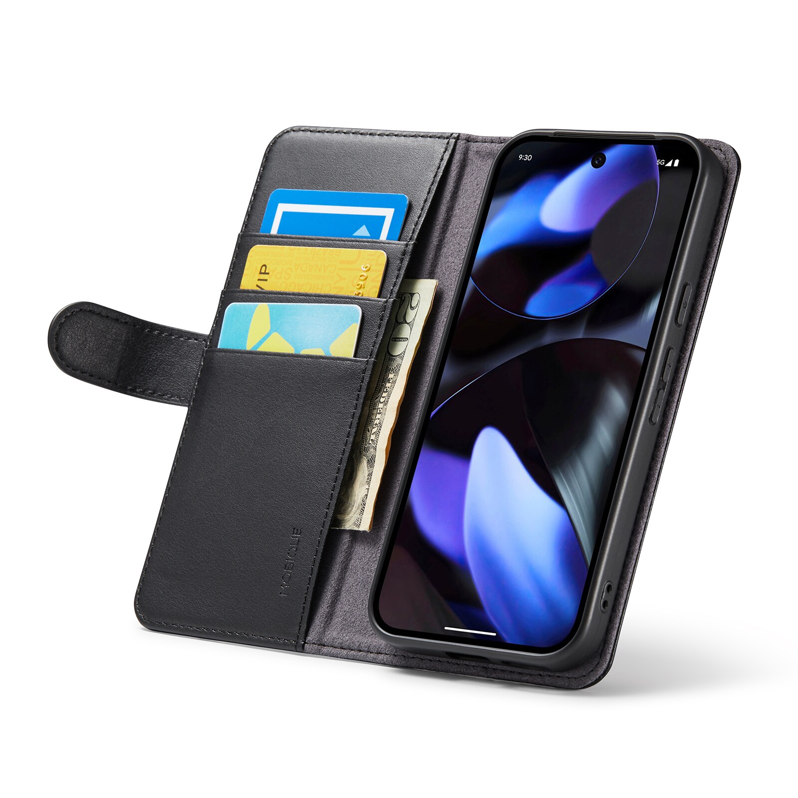 Google Pixel 9a Pungetui i ægte læder, Sort