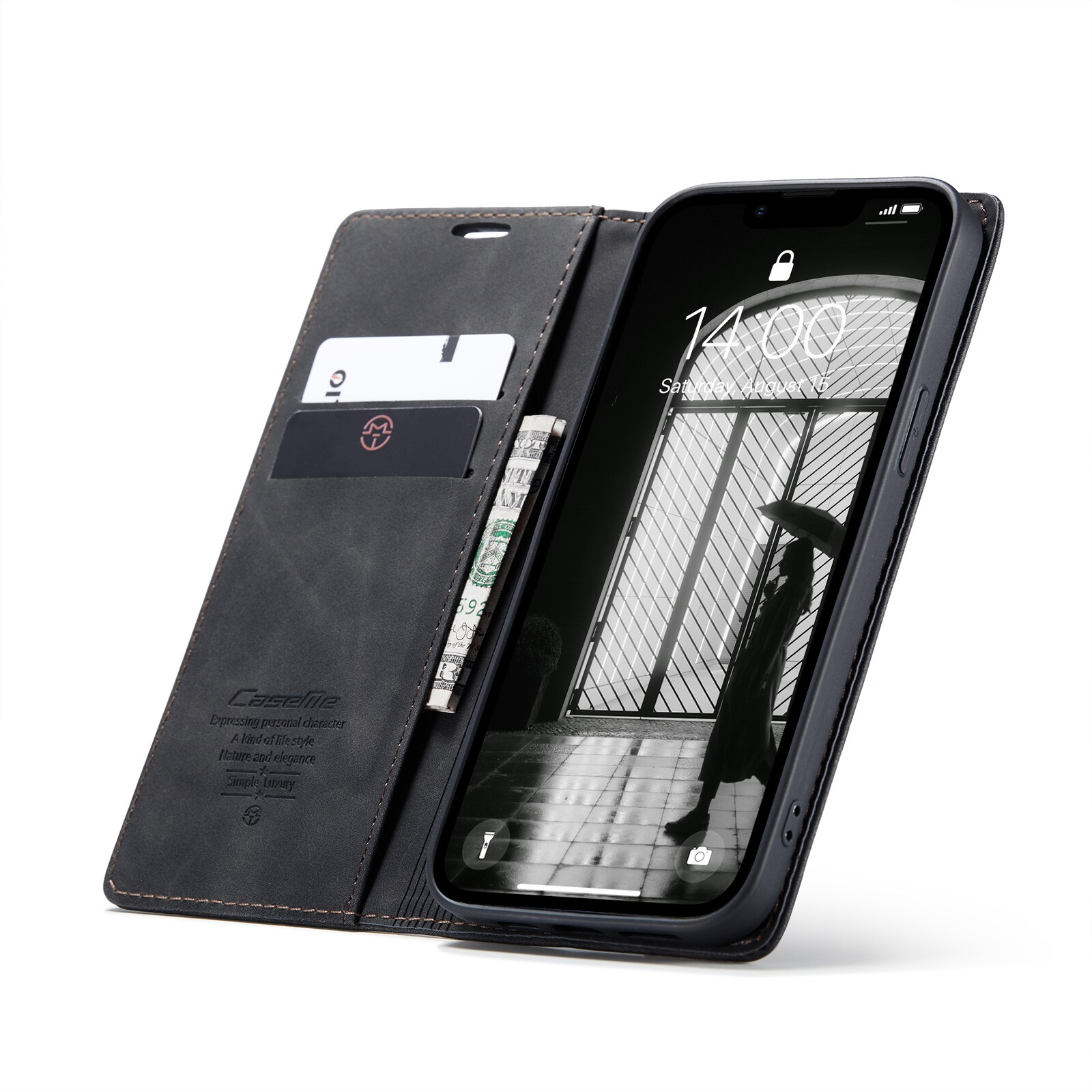 iPhone 16e Slankt pungetui, Sort
