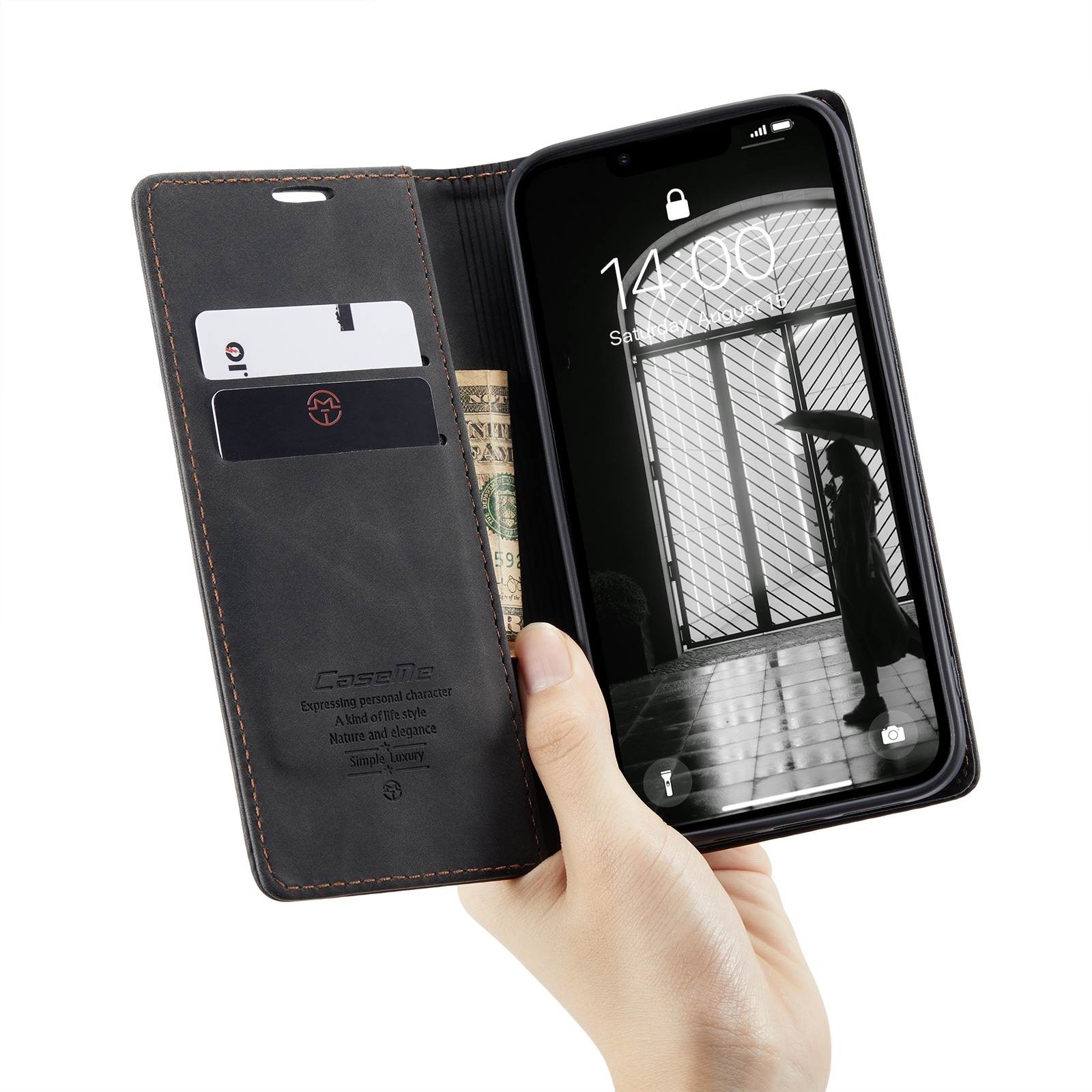 iPhone 16e Slankt pungetui, Sort