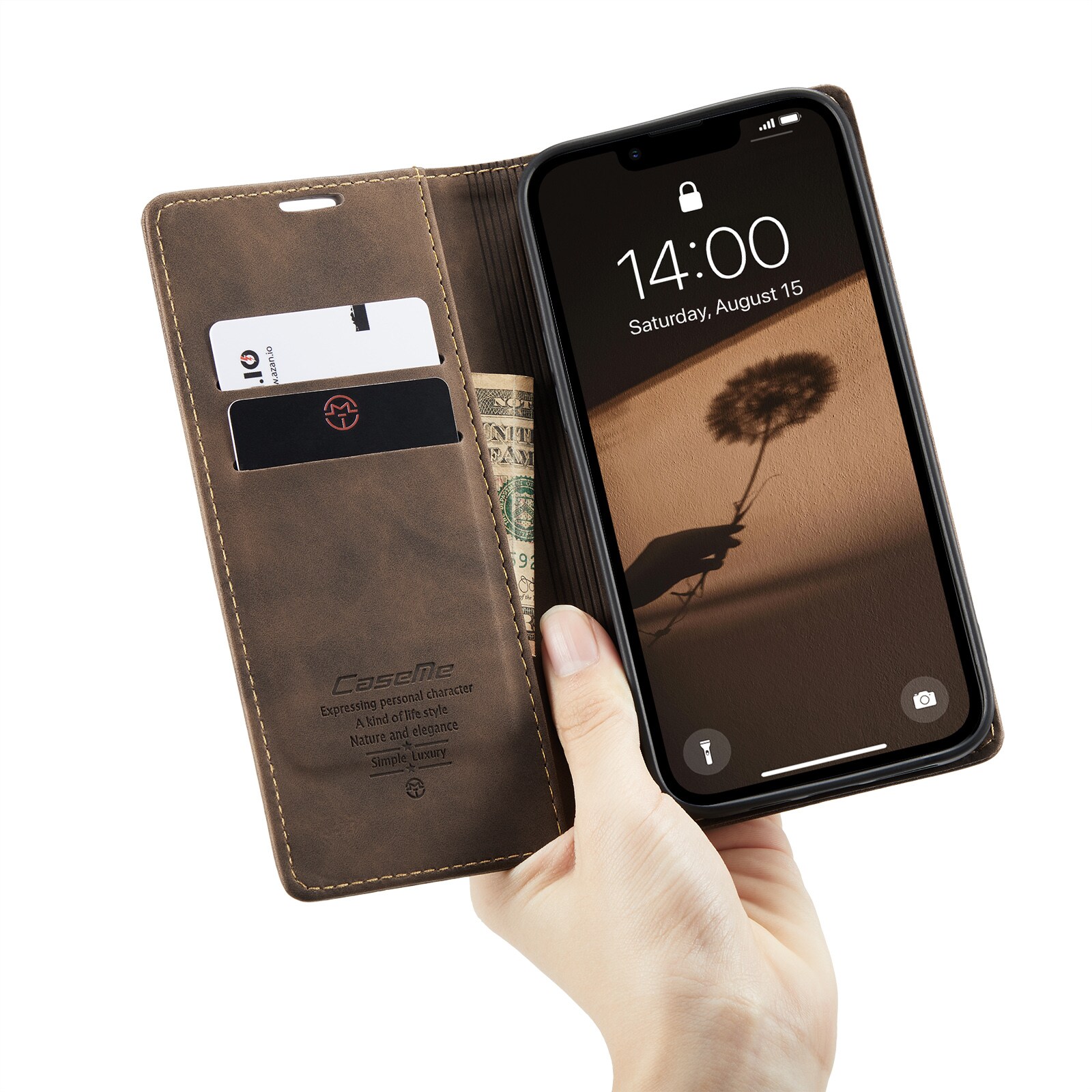 iPhone 16e Slankt pungetui, Brun