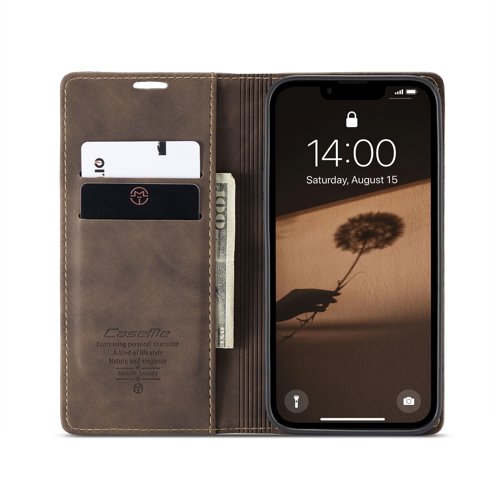 iPhone 16e Slankt pungetui, Brun