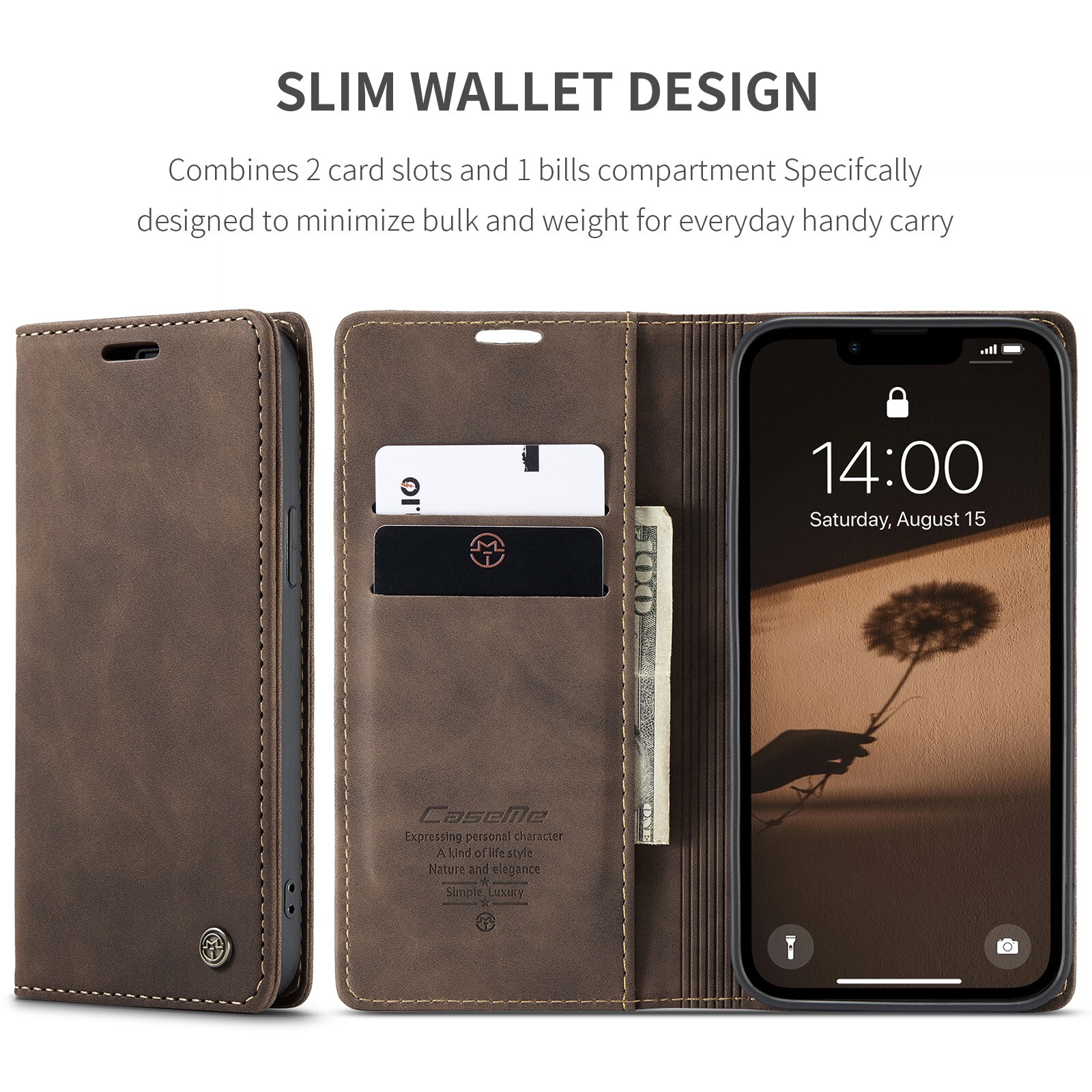 iPhone 16e Slankt pungetui, Brun
