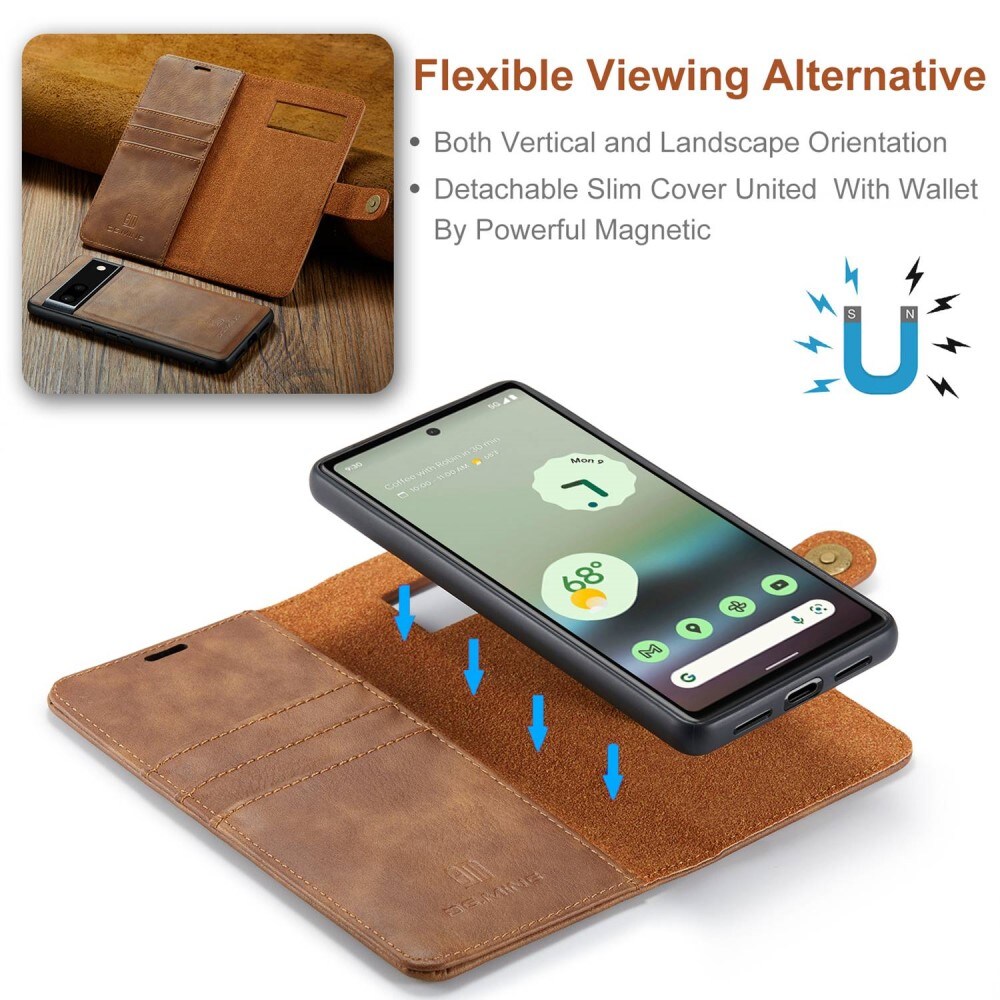 Google Pixel 6a Pungetui med aftageligt cover, Cognac