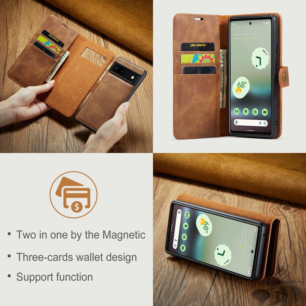 Google Pixel 6a Pungetui med aftageligt cover, Cognac