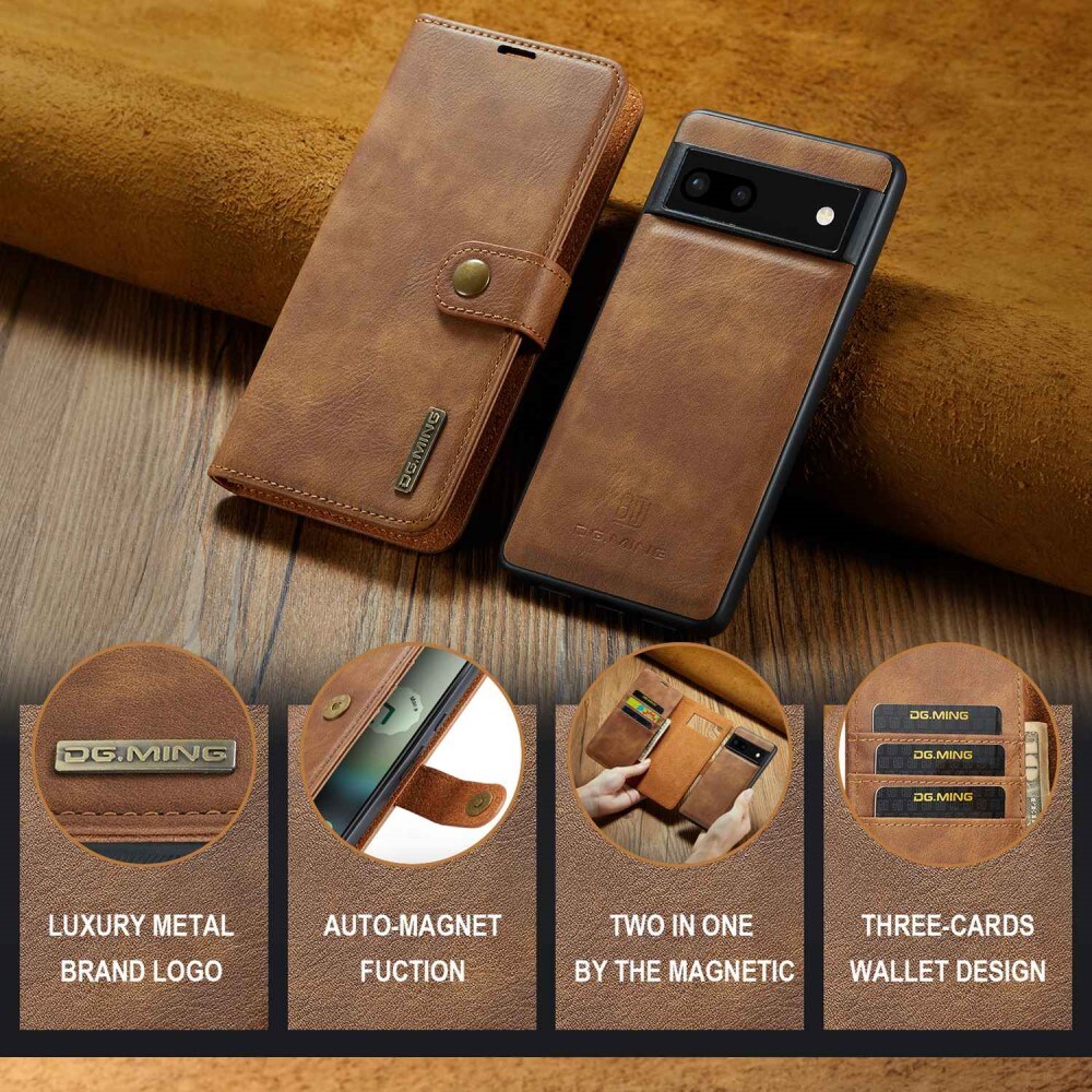 Google Pixel 6a Pungetui med aftageligt cover, Cognac