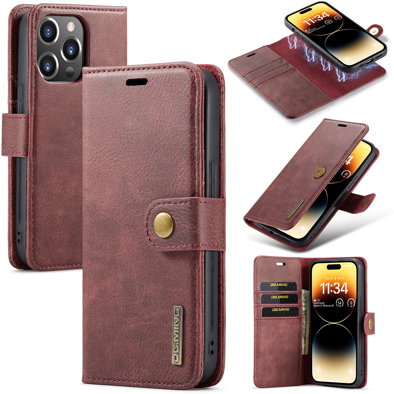 iPhone 14 Pro Pungetui med aftageligt cover, Red