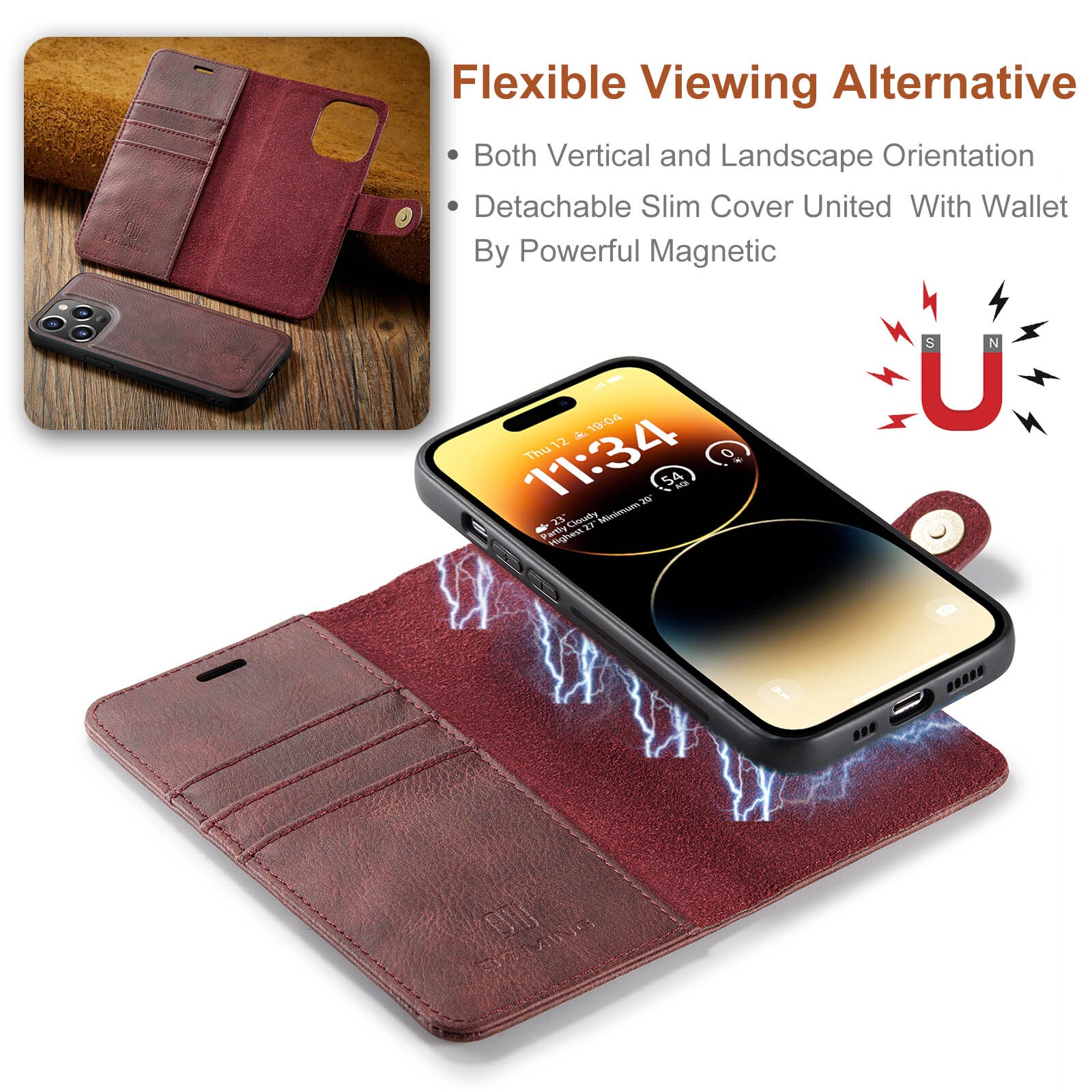 iPhone 14 Pro Pungetui med aftageligt cover, Red