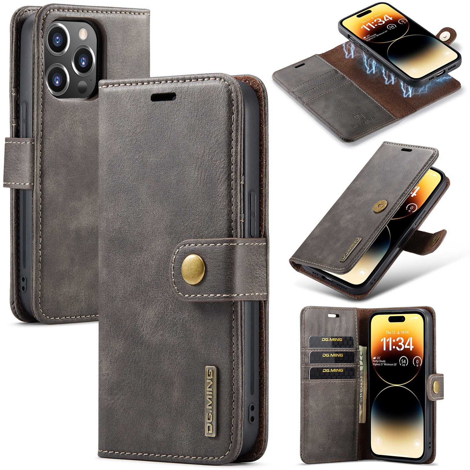 iPhone 15 Pro Max Pungetui med aftageligt cover, Brown