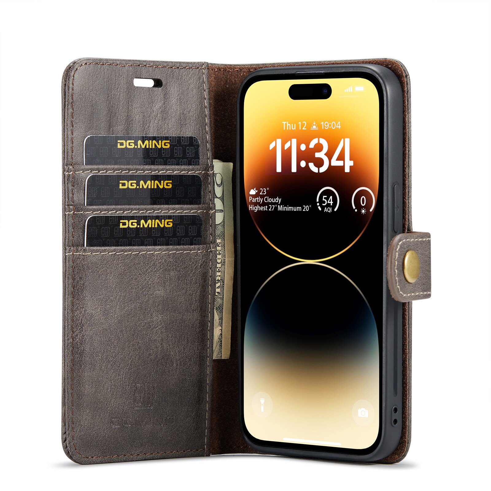 iPhone 15 Pro Max Pungetui med aftageligt cover, Brown