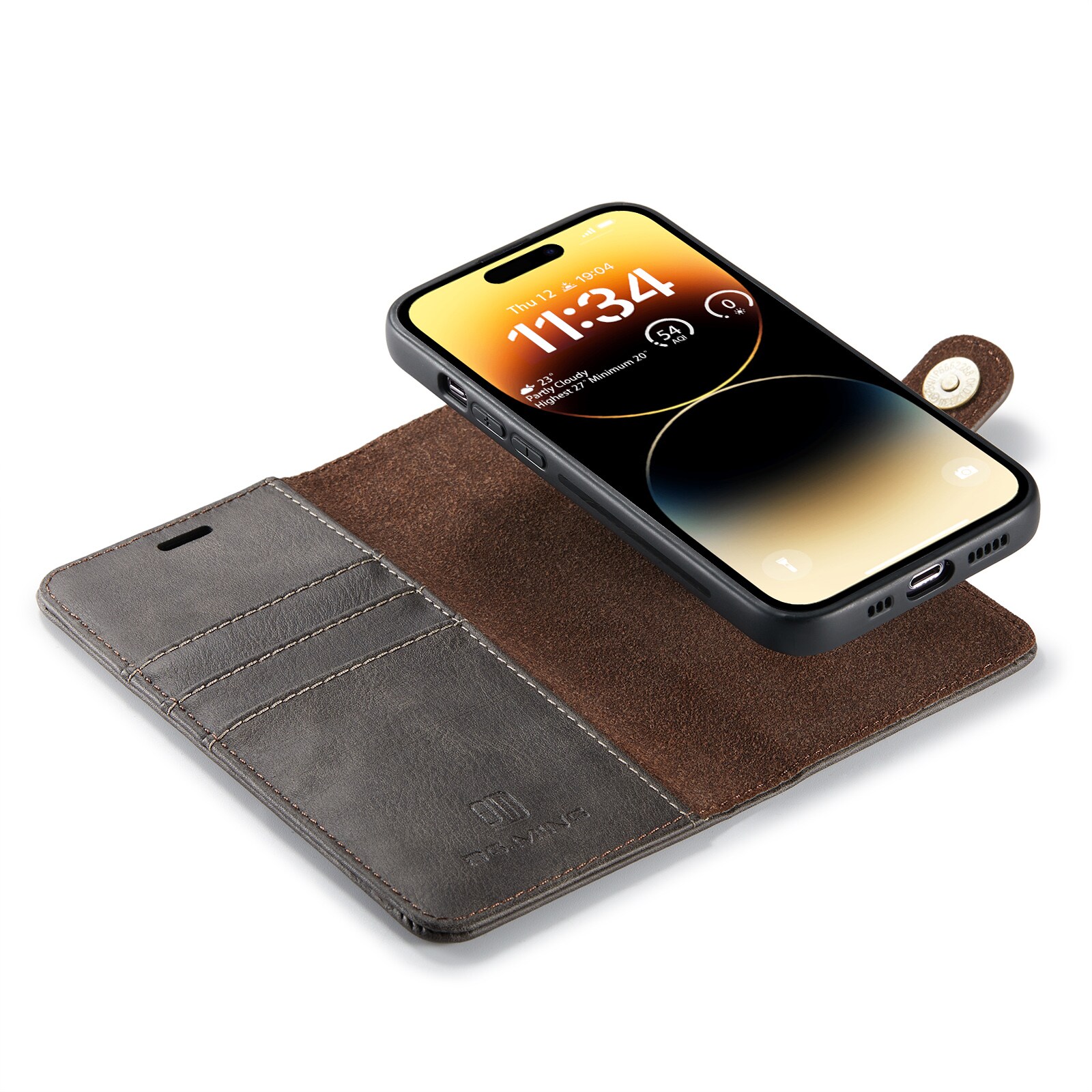 iPhone 15 Pro Max Pungetui med aftageligt cover, Brown
