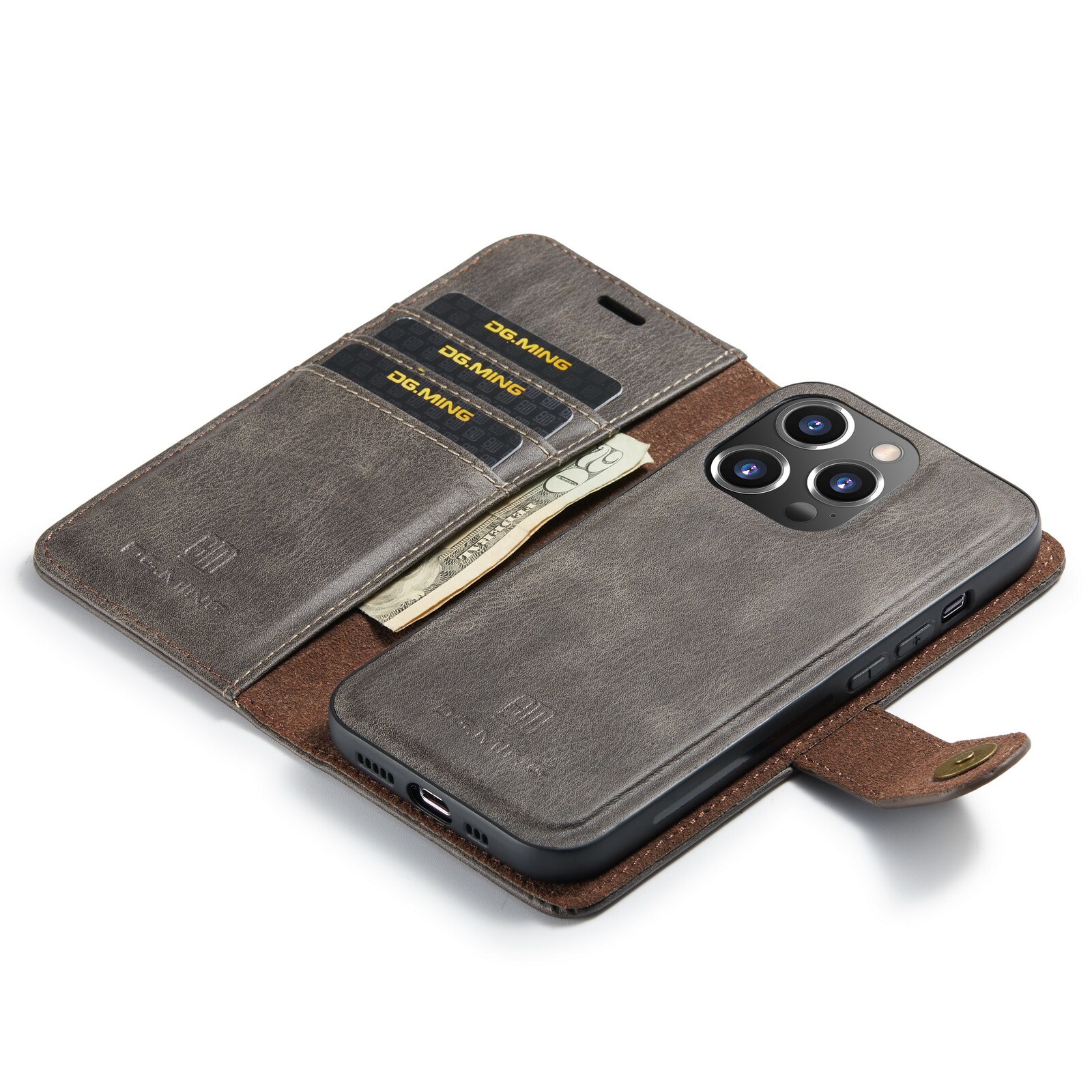 iPhone 15 Pro Max Pungetui med aftageligt cover, Brown