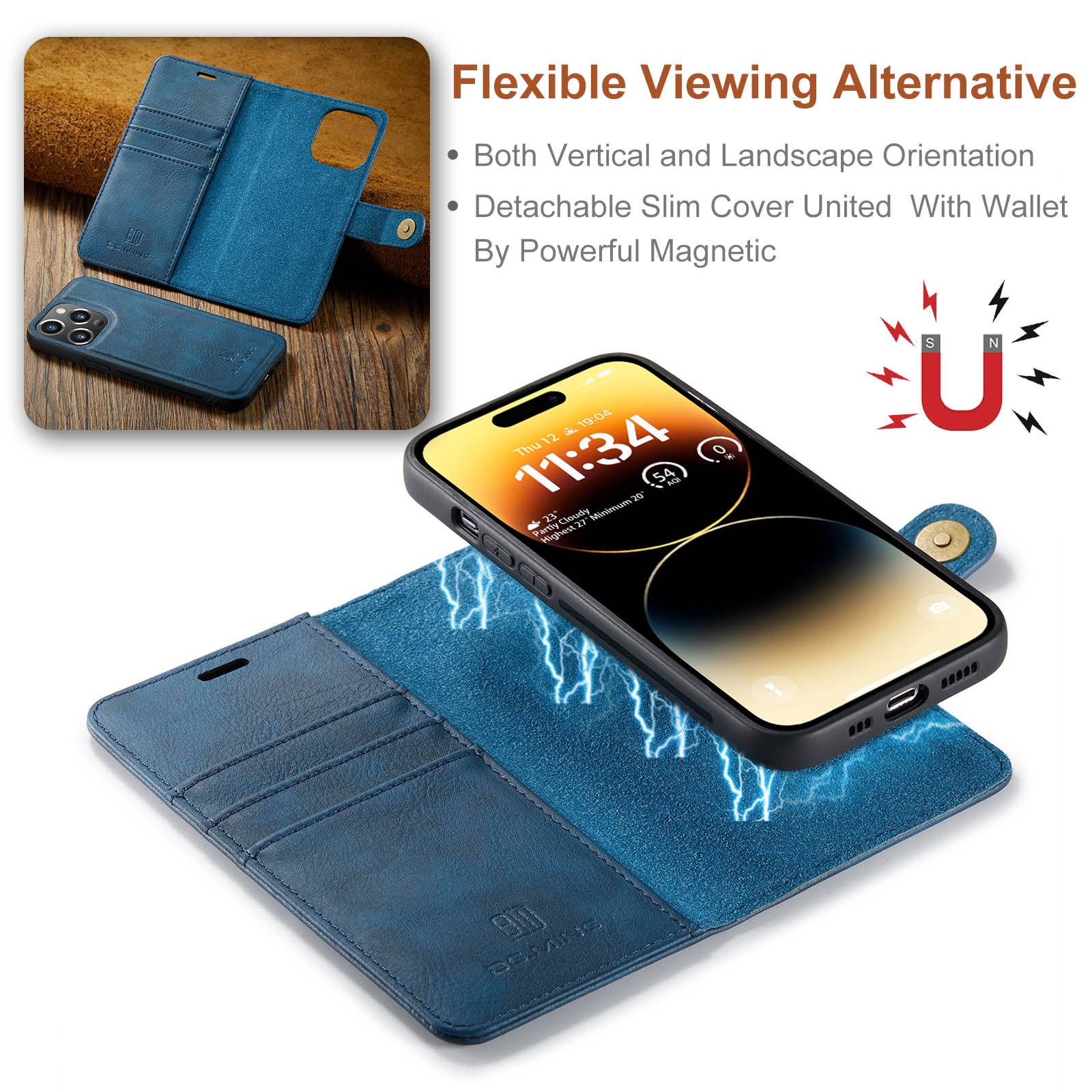 iPhone 15 Pro Pungetui med aftageligt cover, Blue