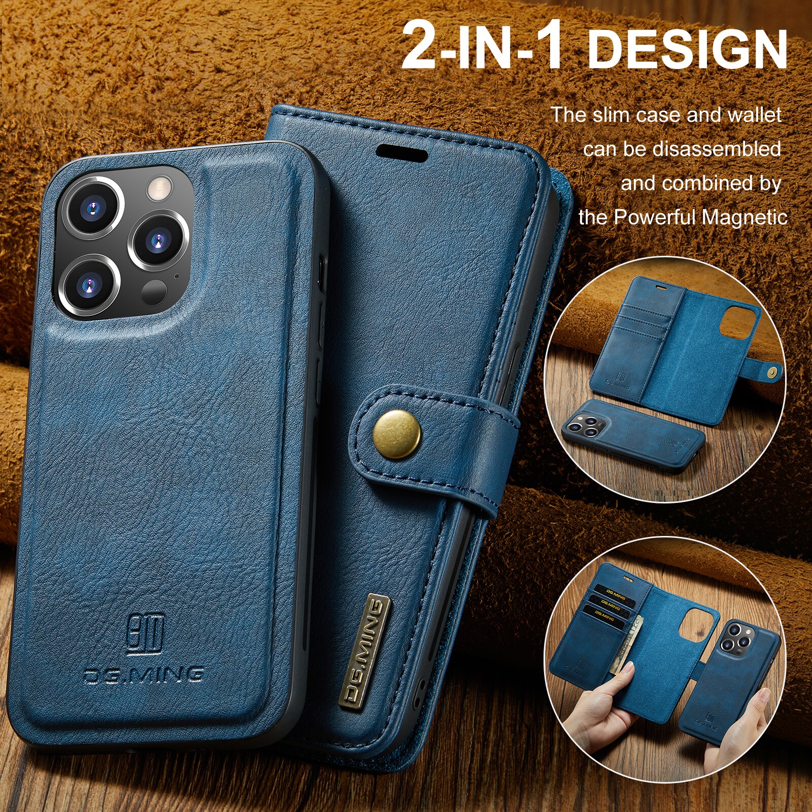 iPhone 15 Pro Pungetui med aftageligt cover, Blue