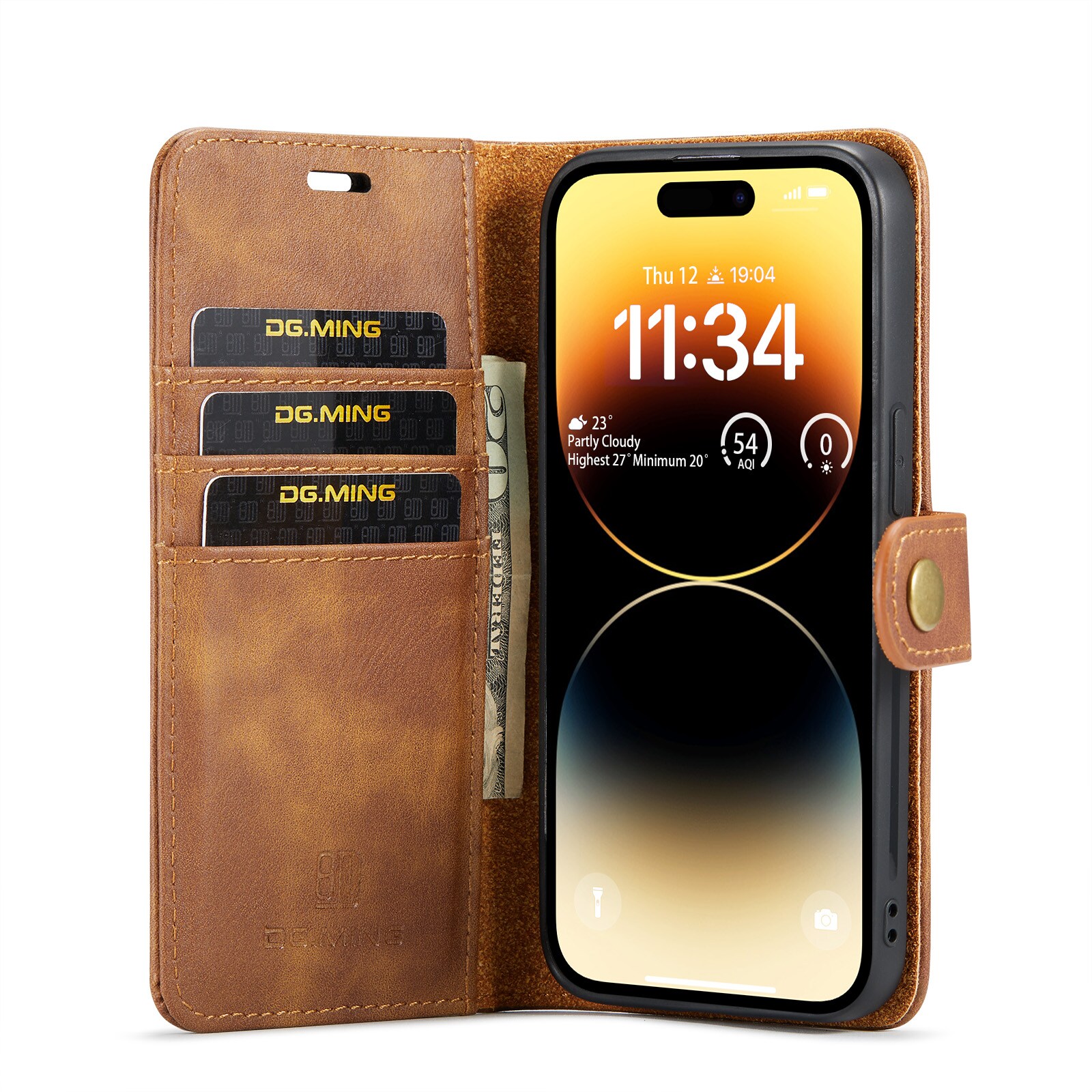 iPhone 14 Pro Max Pungetui med aftageligt cover, Cognac