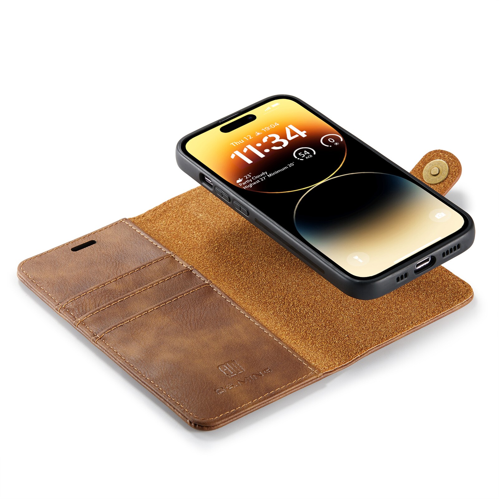 iPhone 14 Pro Max Pungetui med aftageligt cover, Cognac