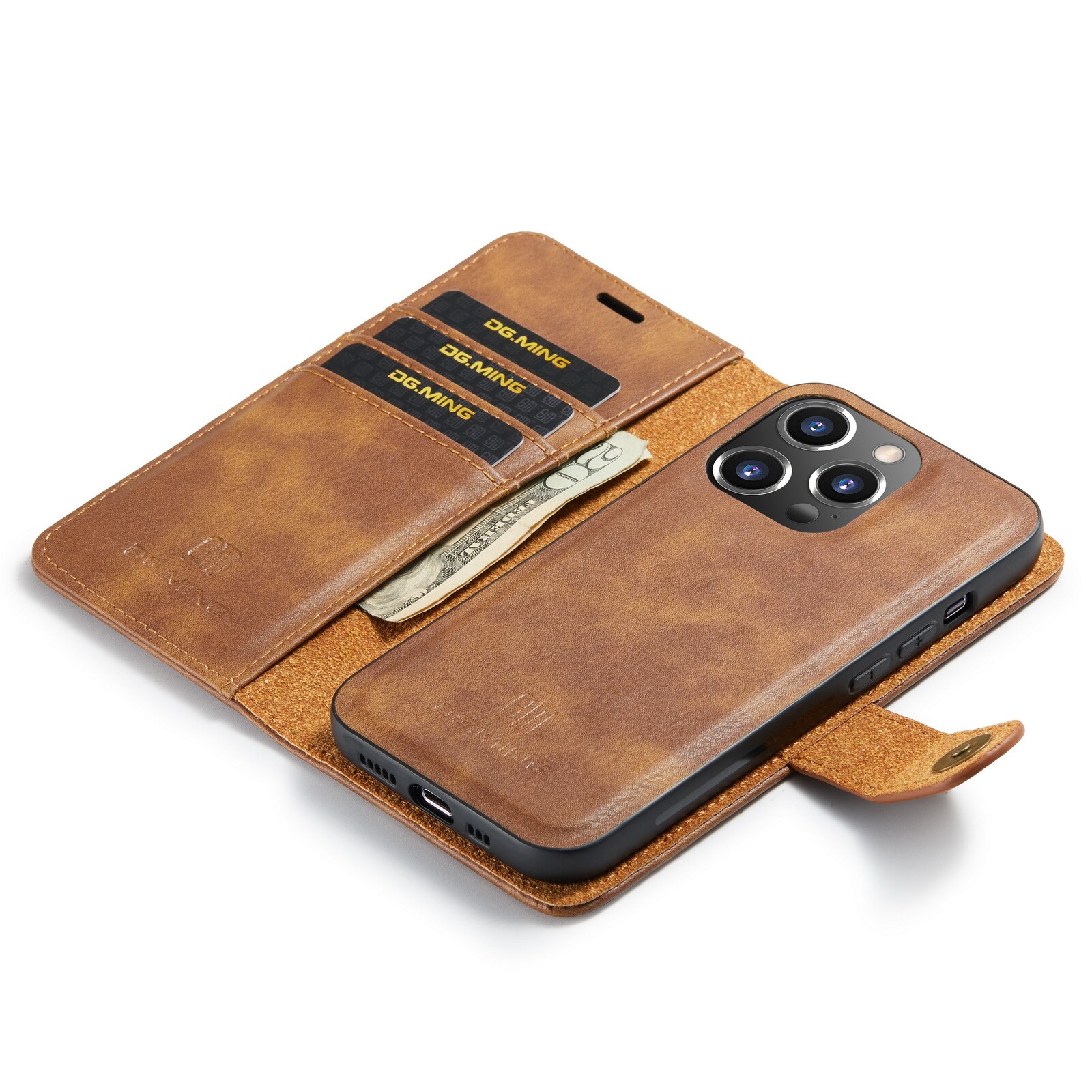 iPhone 14 Pro Max Pungetui med aftageligt cover, Cognac