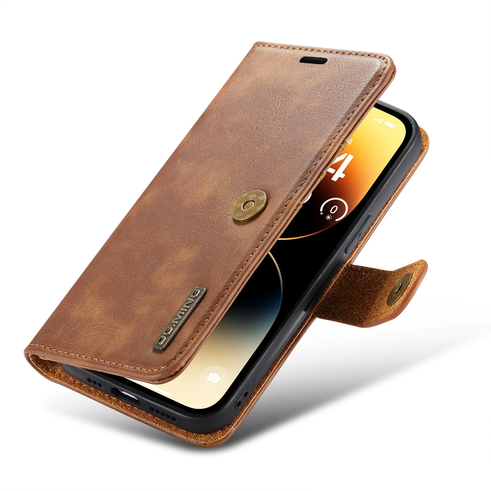 iPhone 14 Pro Max Pungetui med aftageligt cover, Cognac