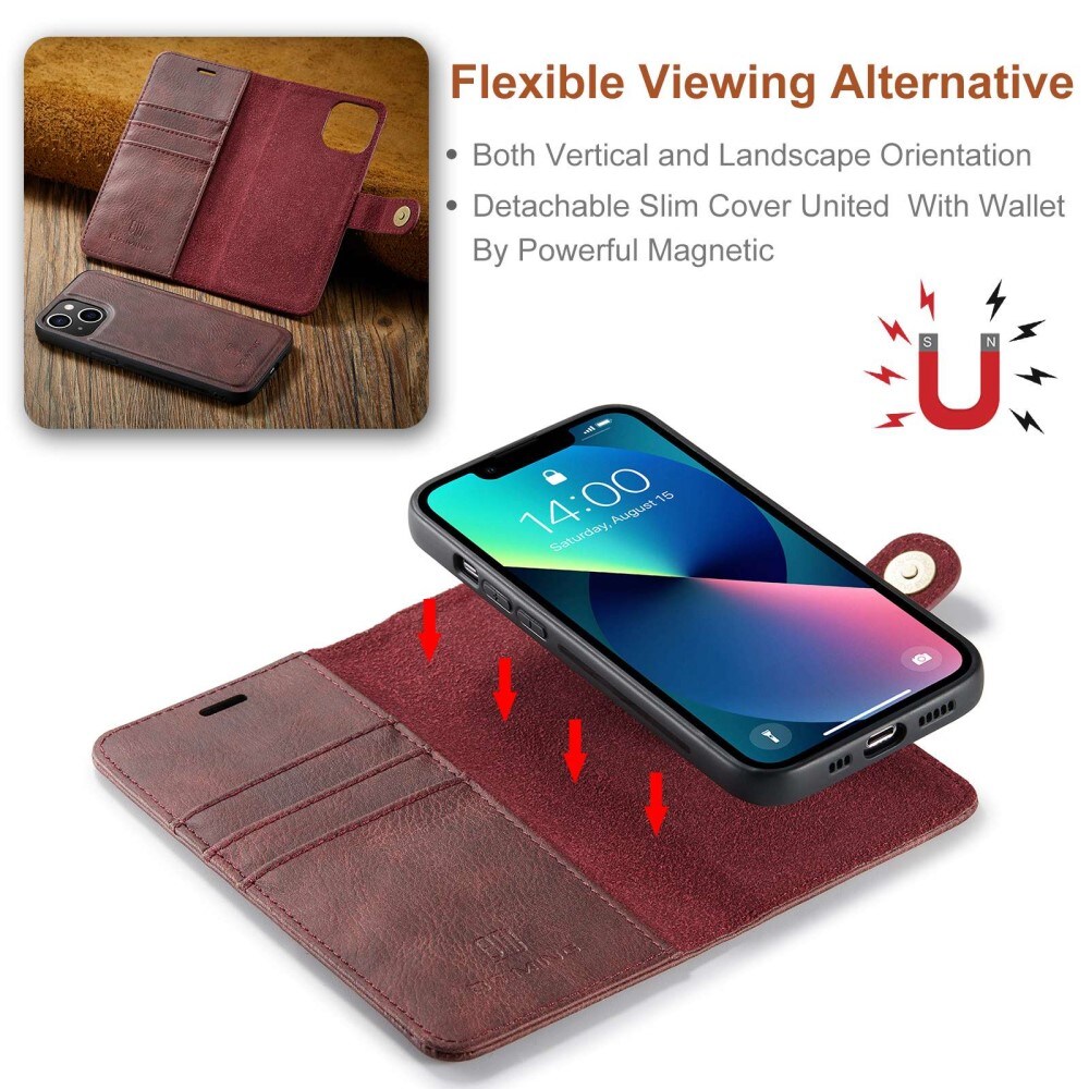 iPhone 14 Pungetui med aftageligt cover, Red