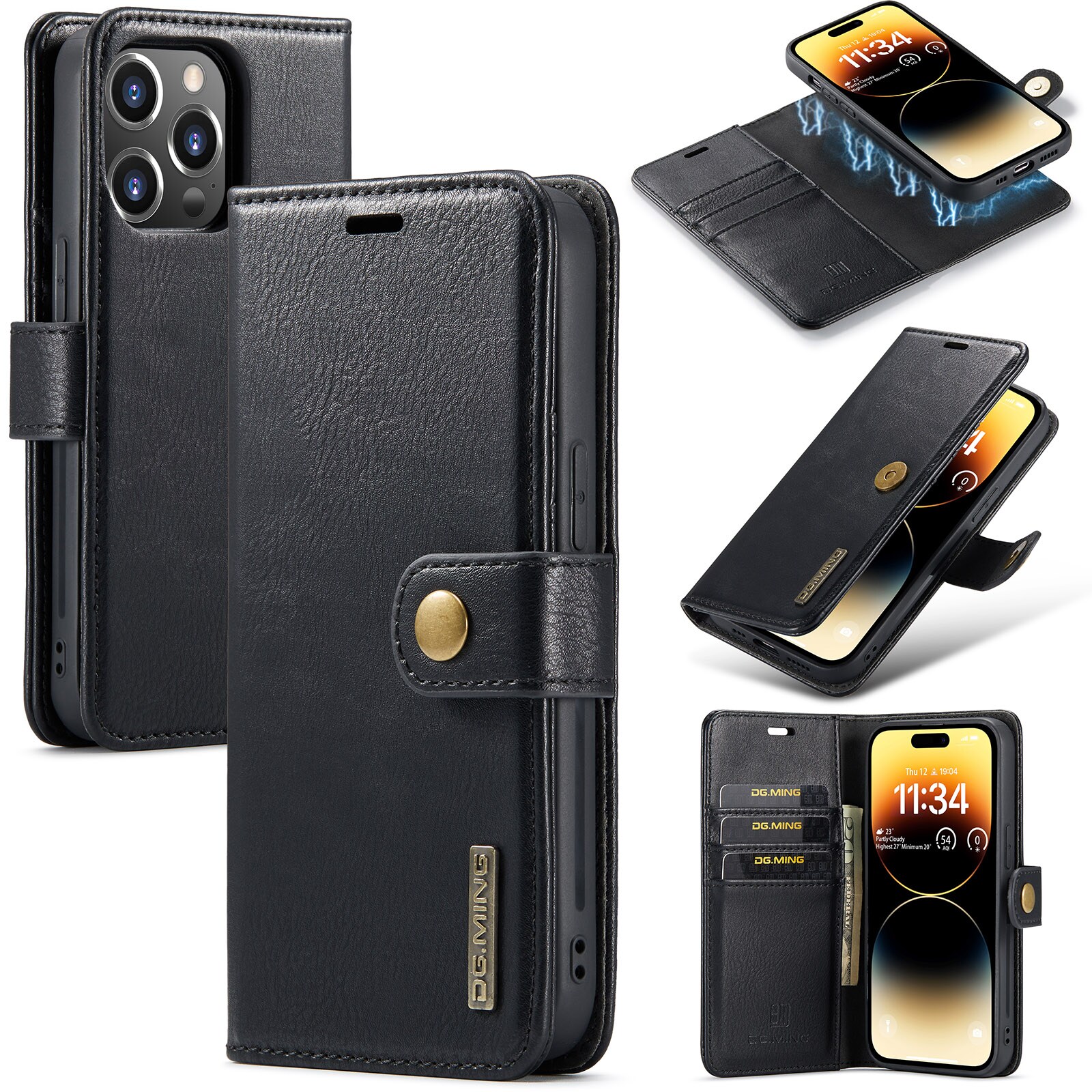 iPhone 14 Pro Max Pungetui med aftageligt cover, Black