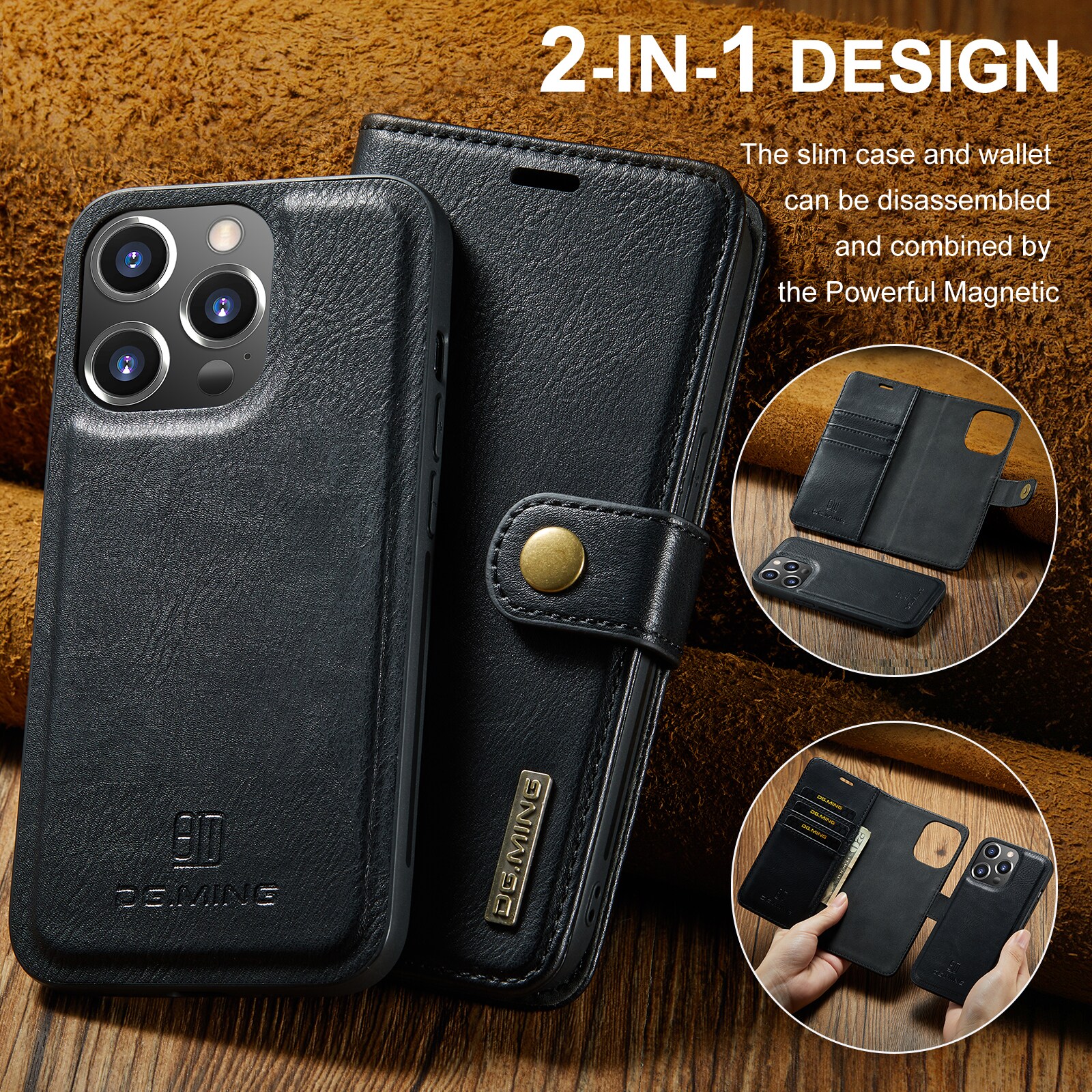 iPhone 14 Pro Max Pungetui med aftageligt cover, Black