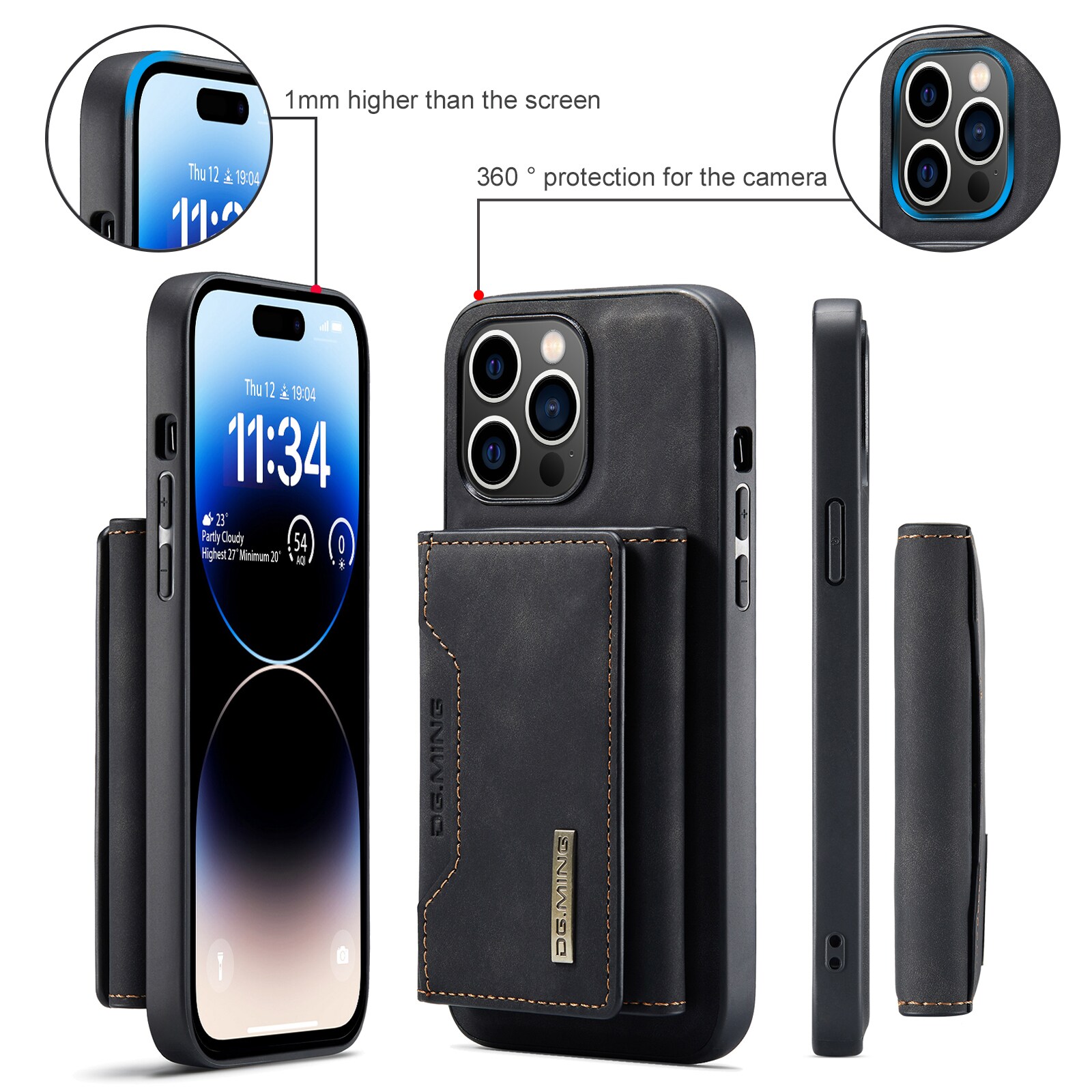 iPhone 15 Pro Cover med aftagelig pung, Sort