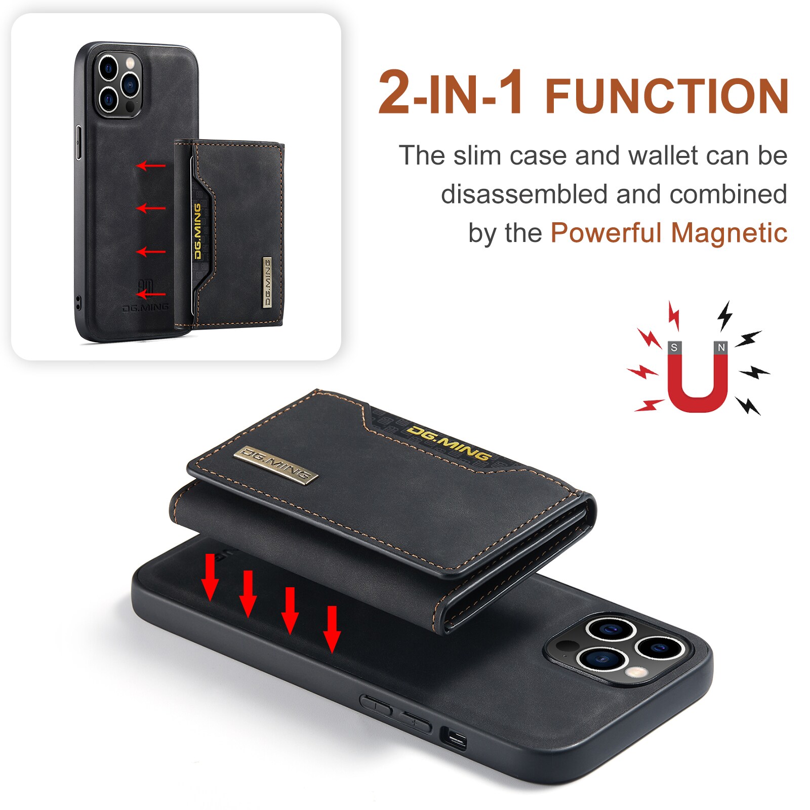 iPhone 15 Pro Cover med aftagelig pung, Sort