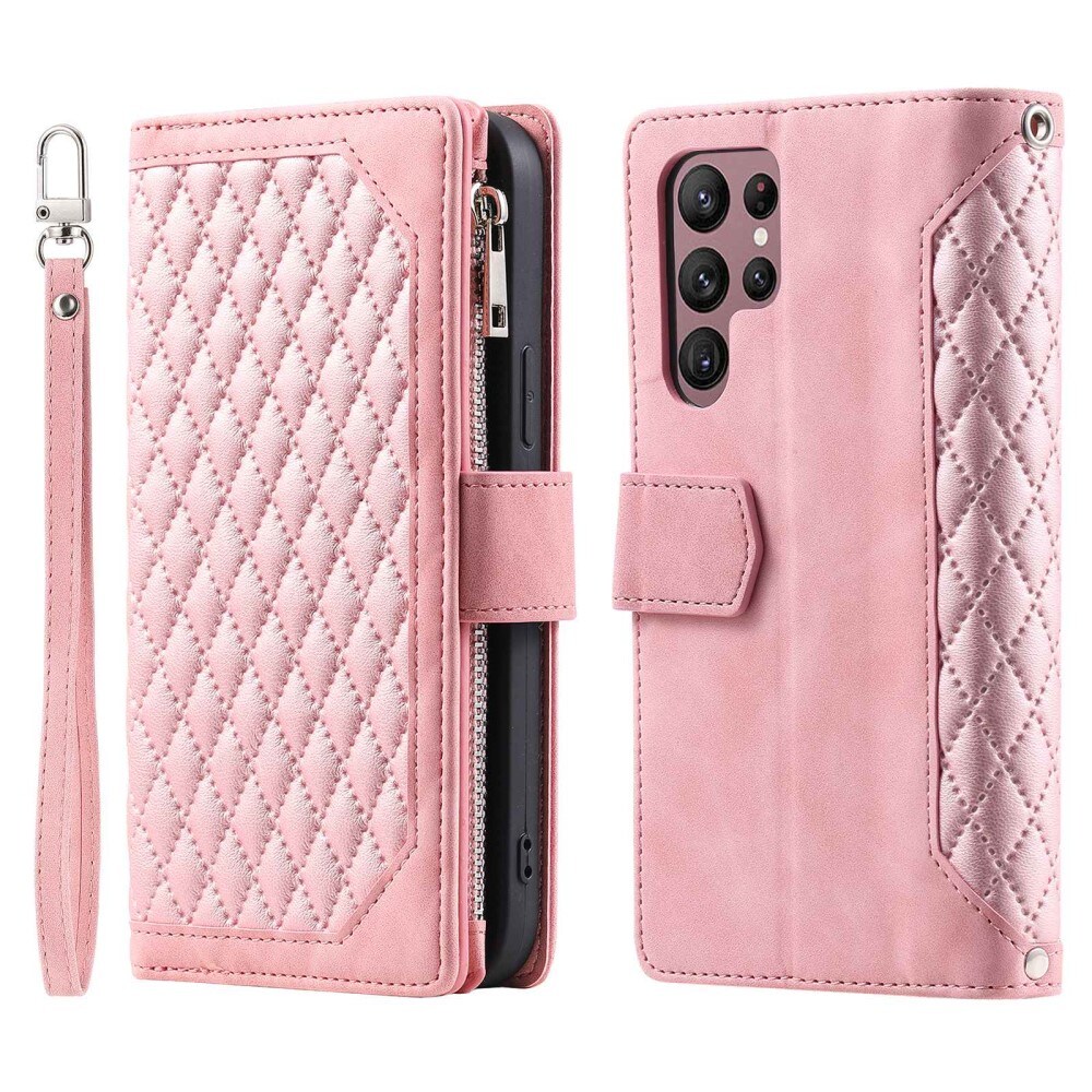 Samsung Galaxy S22 Ultra Quiltet pungtaske, Lyserød