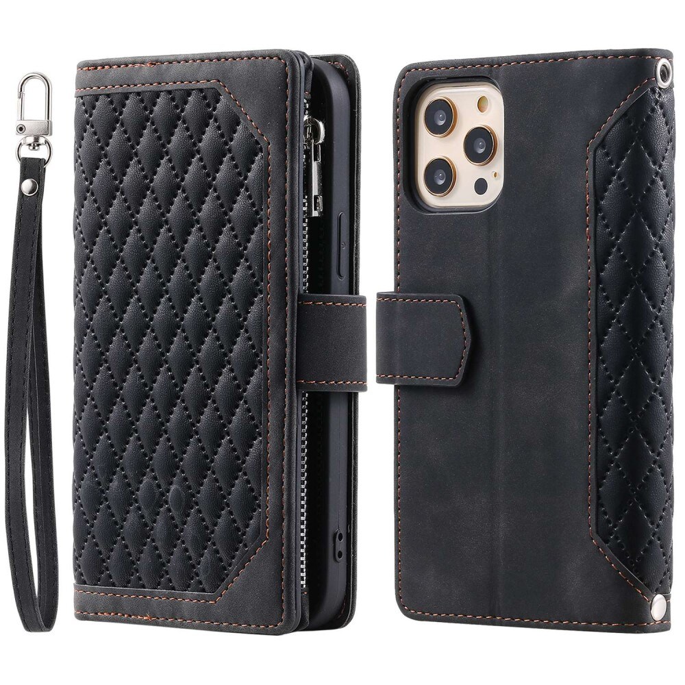 iPhone 12/iPhone 12 Pro Quiltet pungtaske, Sort