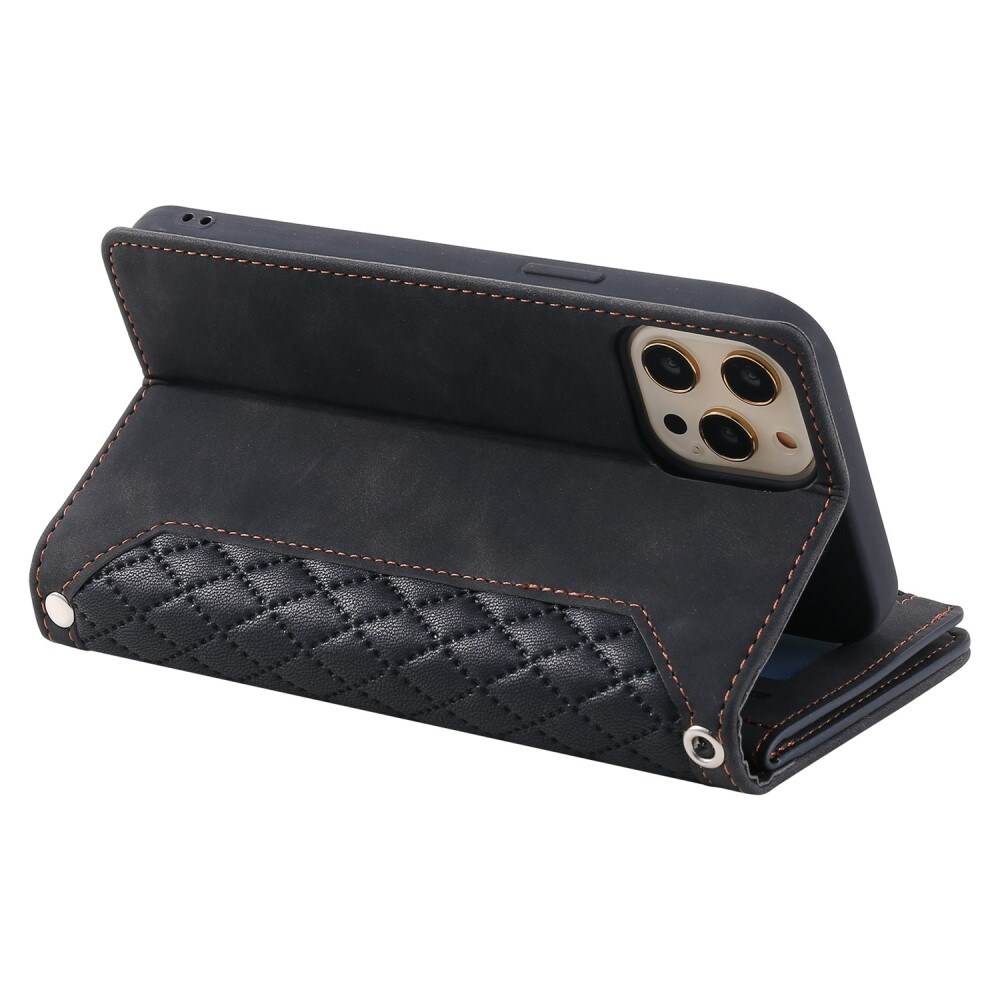 iPhone 12/iPhone 12 Pro Quiltet pungtaske, Sort