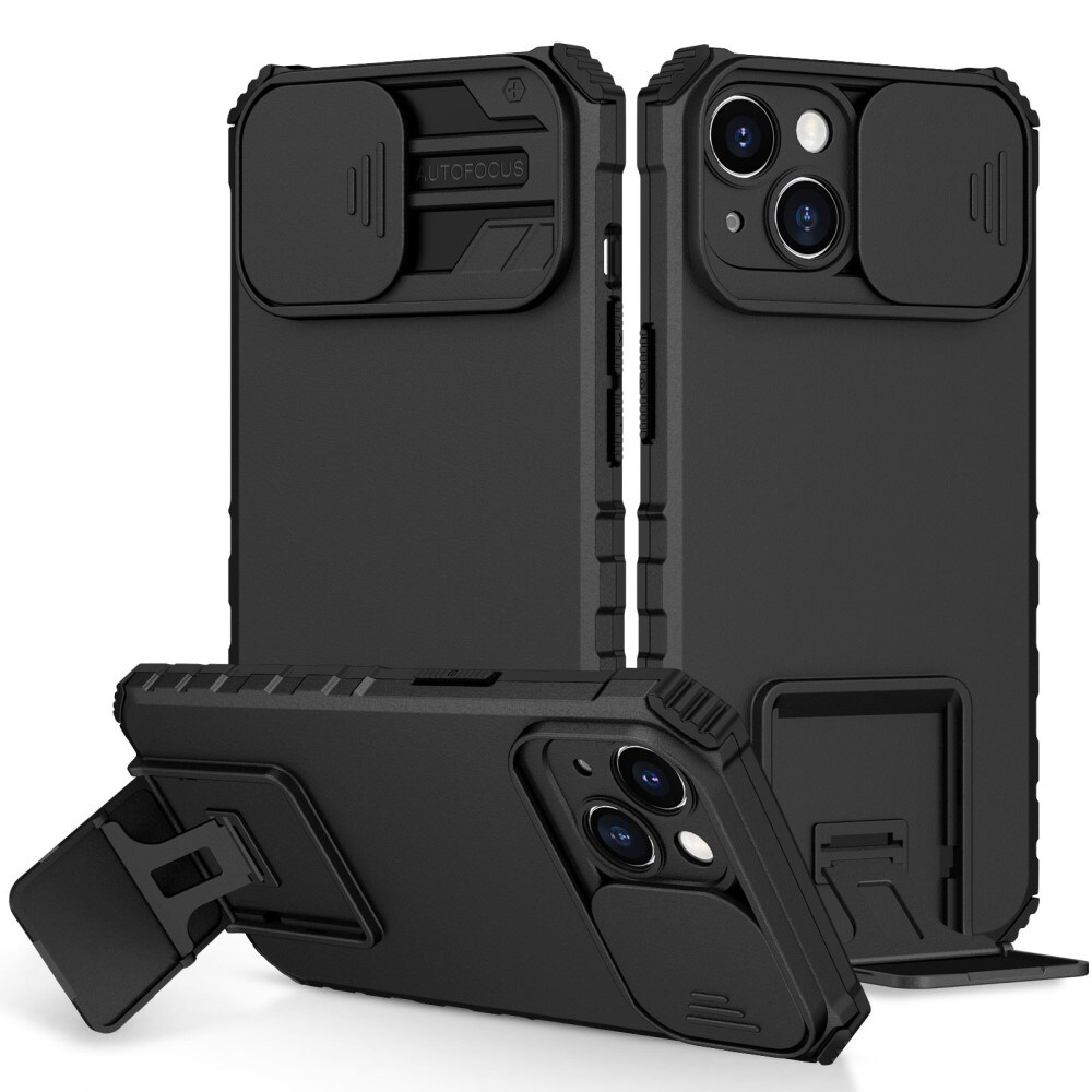 Apple iPhone 14 Cover med Kickstand & Kamerabeskyttelse, Sort